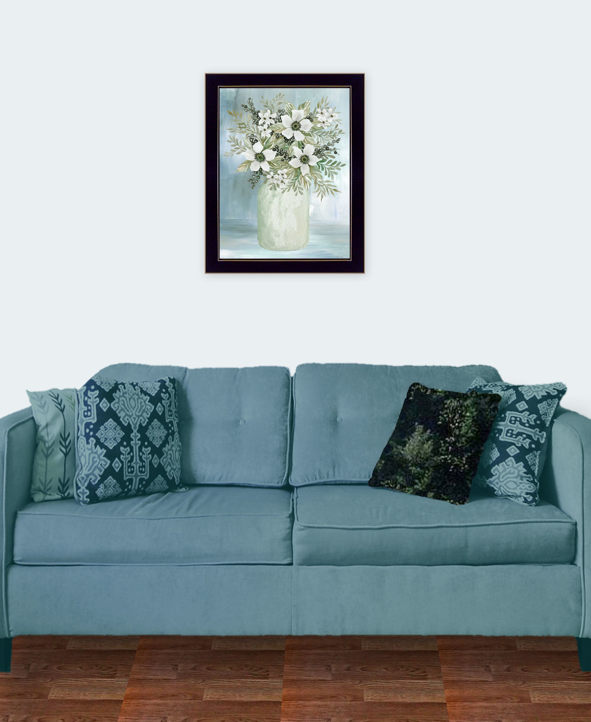 White Blooms Black Framed Print Wall Art