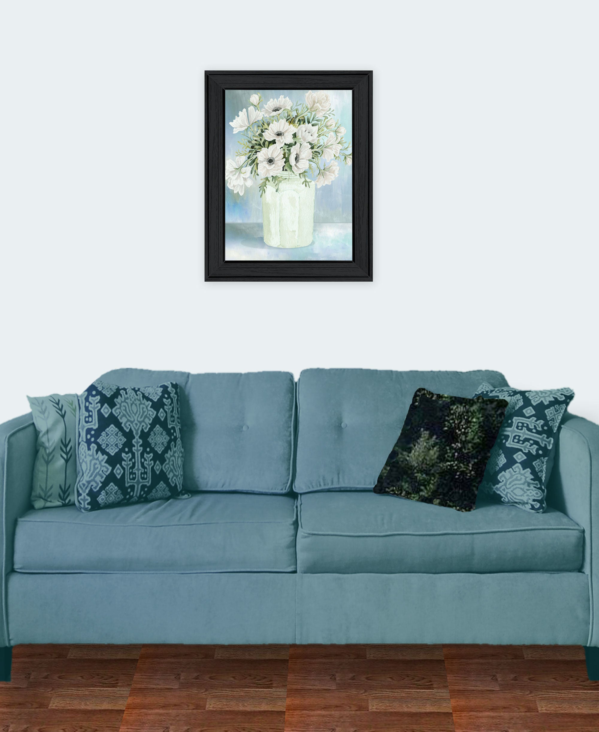 White Blooms Black Framed Print Wall Art