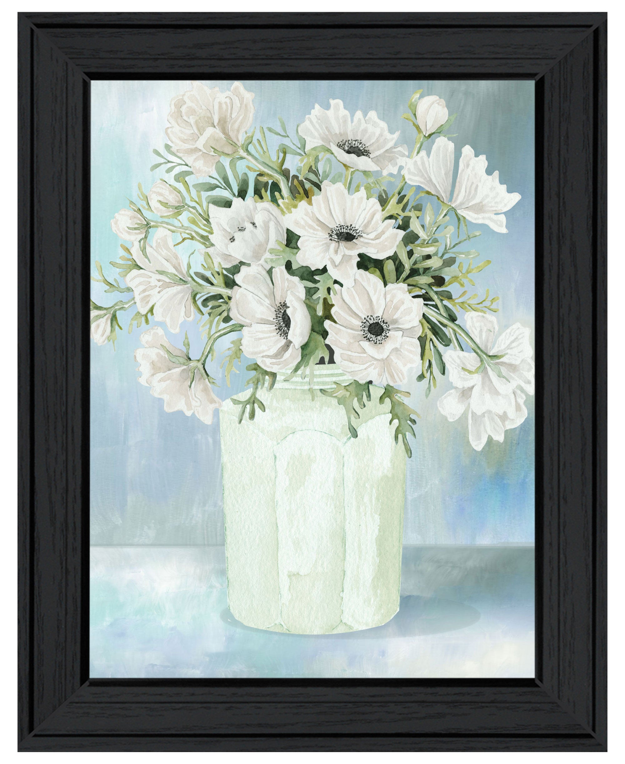 White Blooms Black Framed Print Wall Art