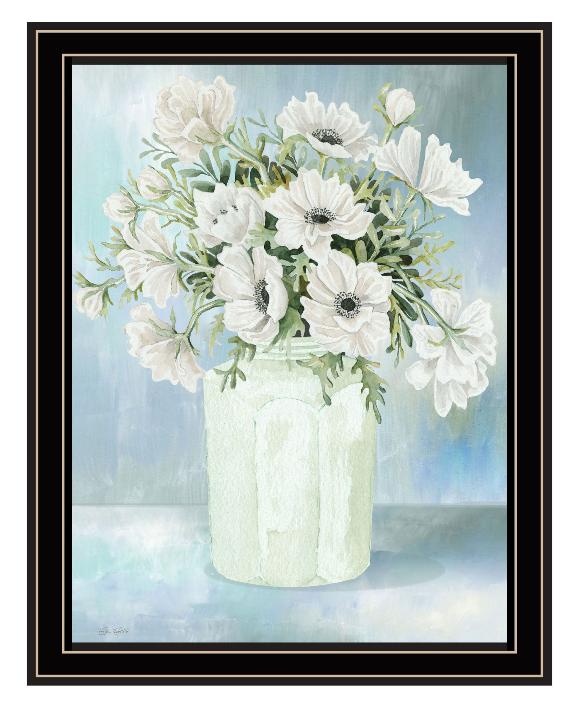 White Blooms Black Grooved Framed Print Wall Art