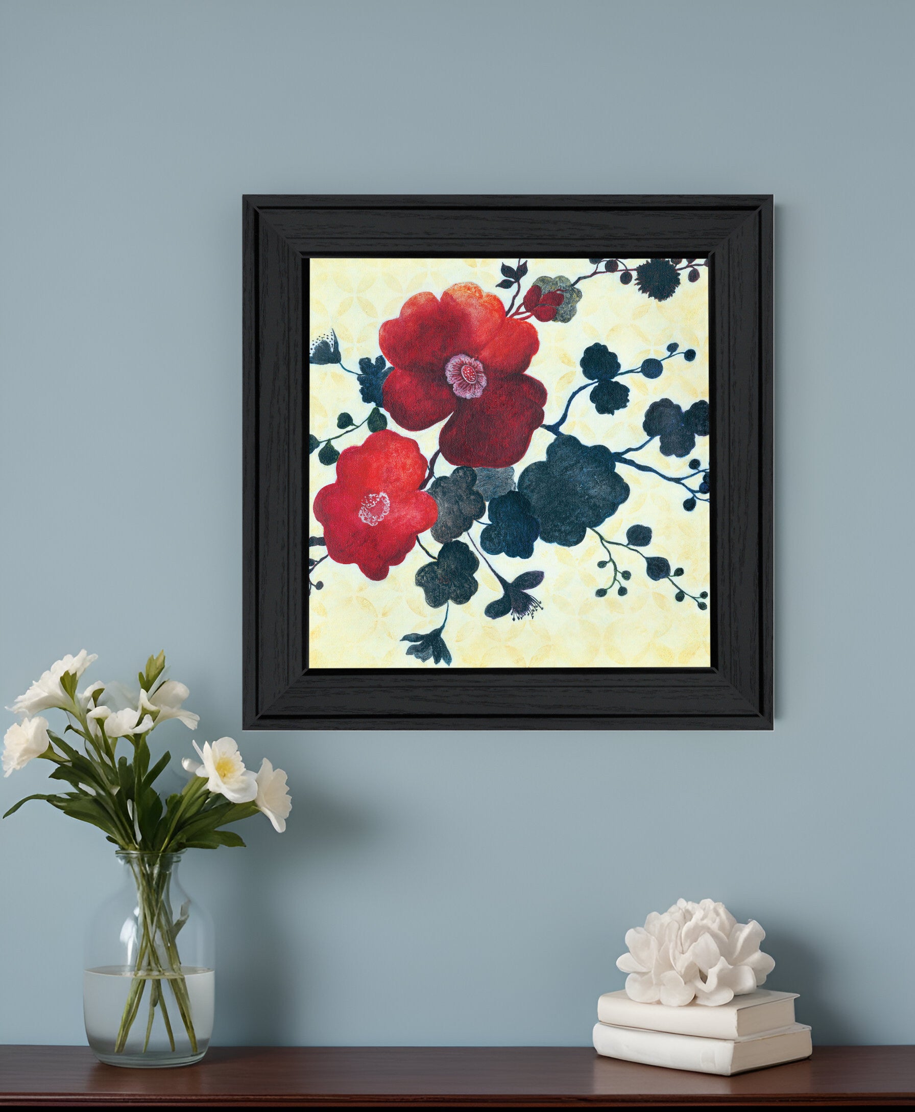 Japanese Blossoms Black Framed Print Wall Art