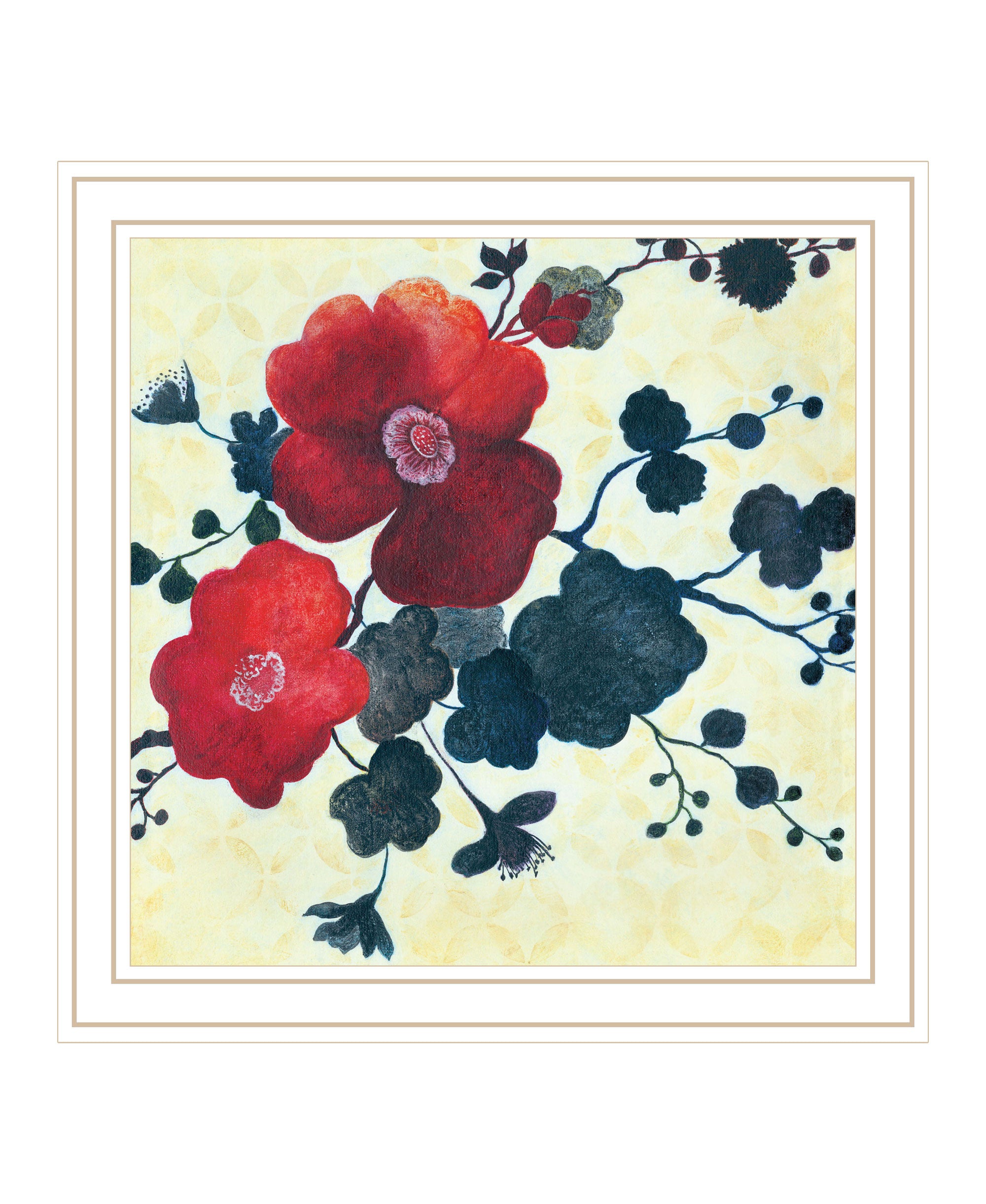 Japanese Blossoms Black Framed Print Wall Art