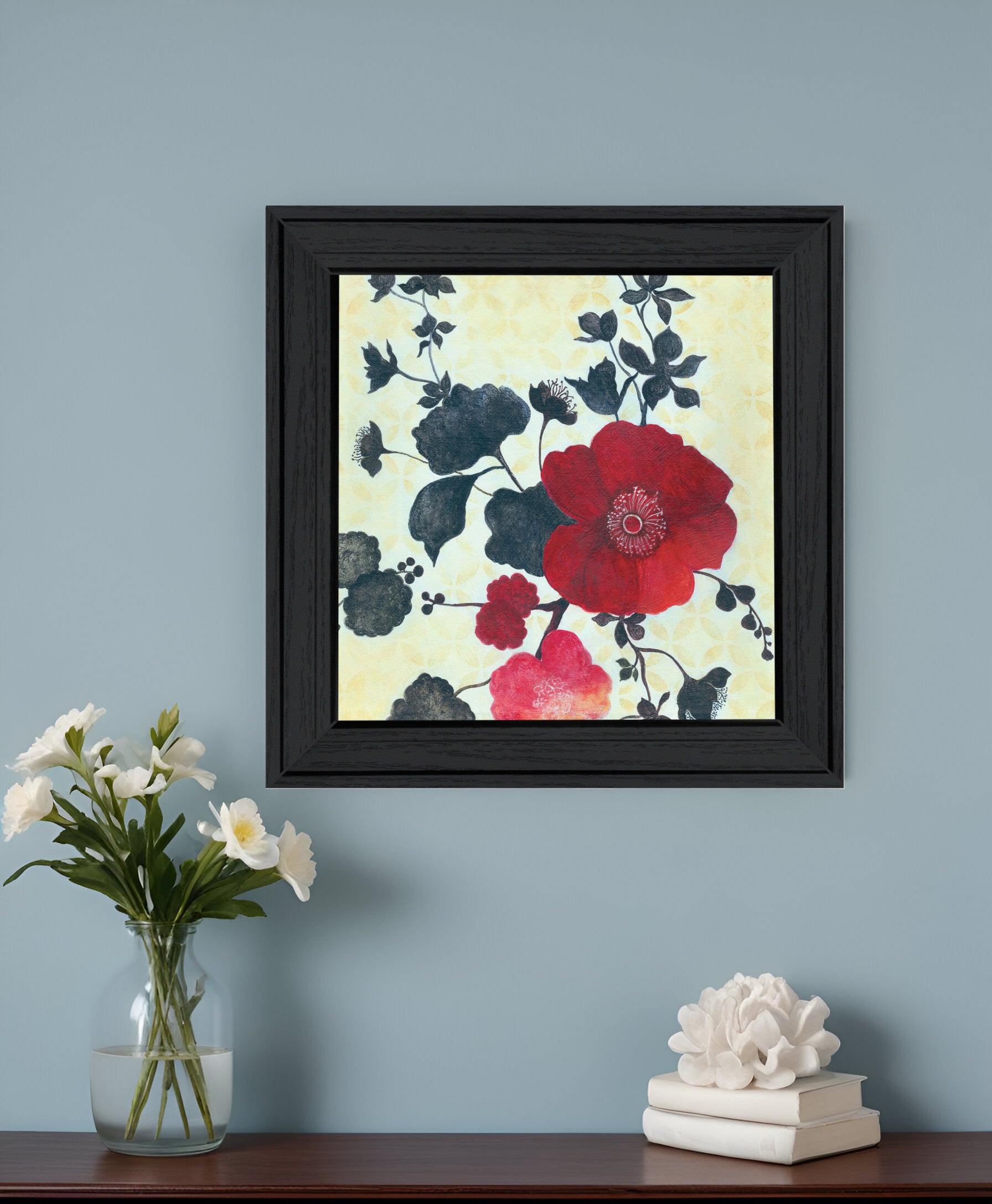 Japanese Blossoms Black Framed Print Wall Art