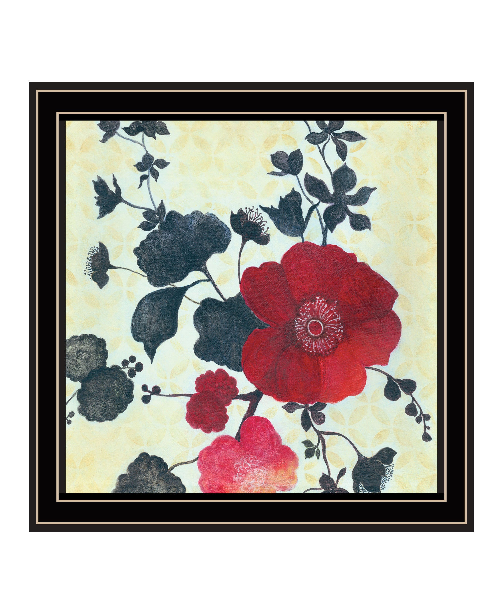 Japanese Blossoms Black Framed Print Wall Art