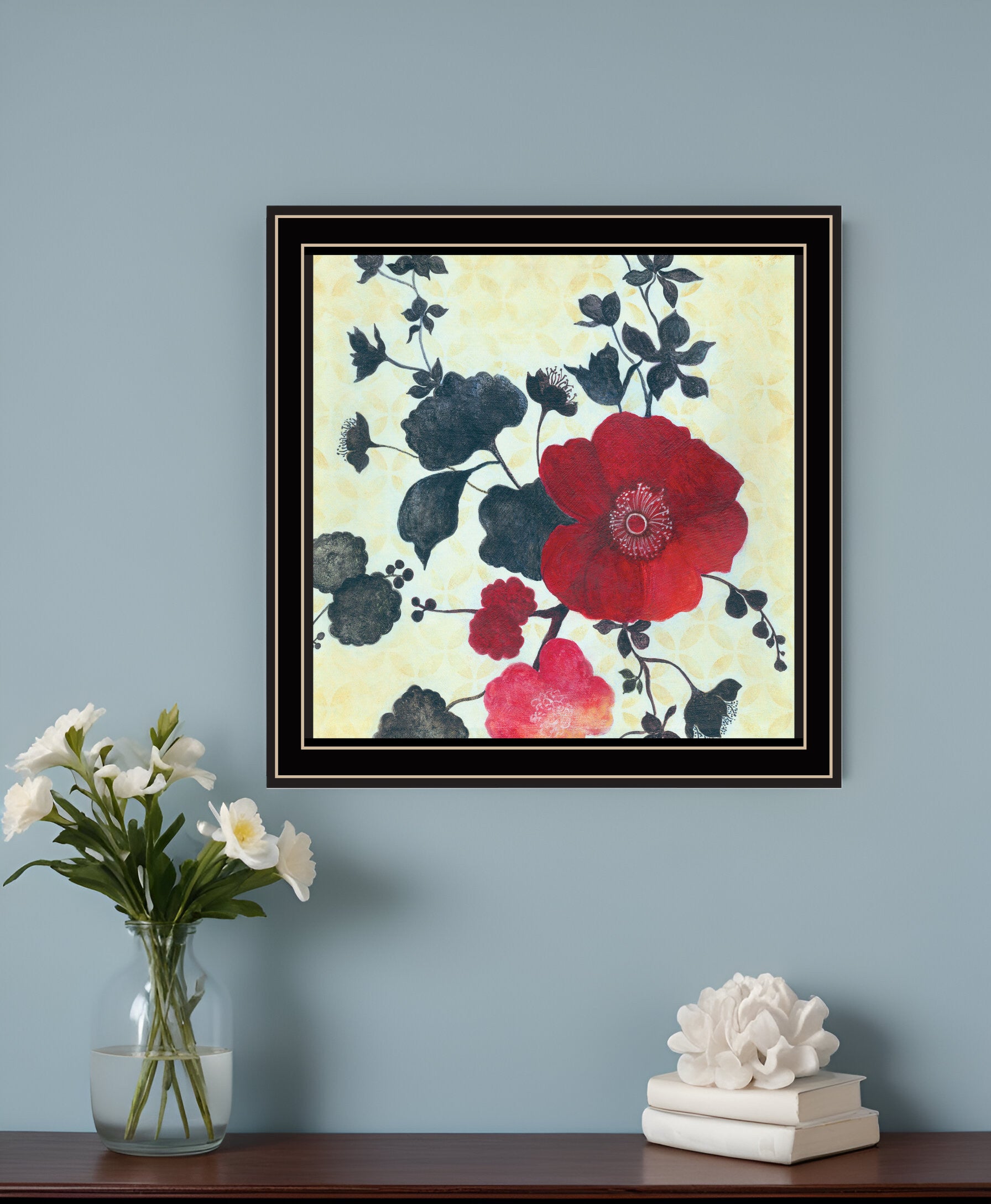 Japanese Blossoms Black Framed Print Wall Art