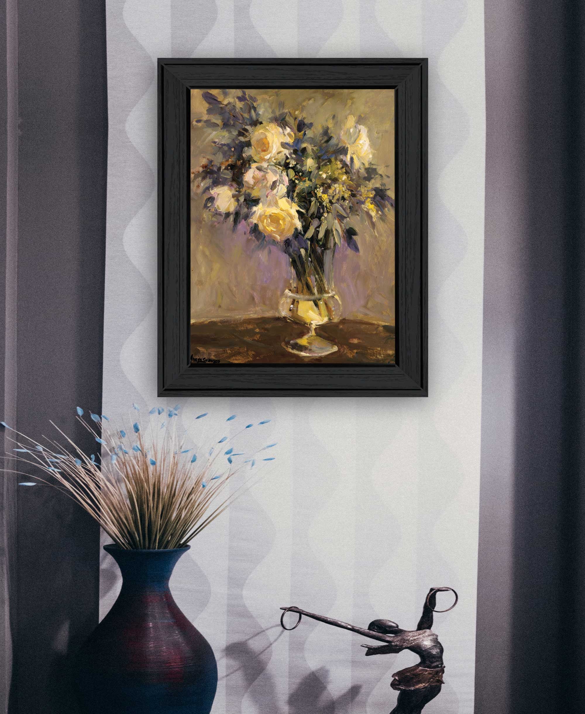 Evening Vase Black Framed Print Wall Art