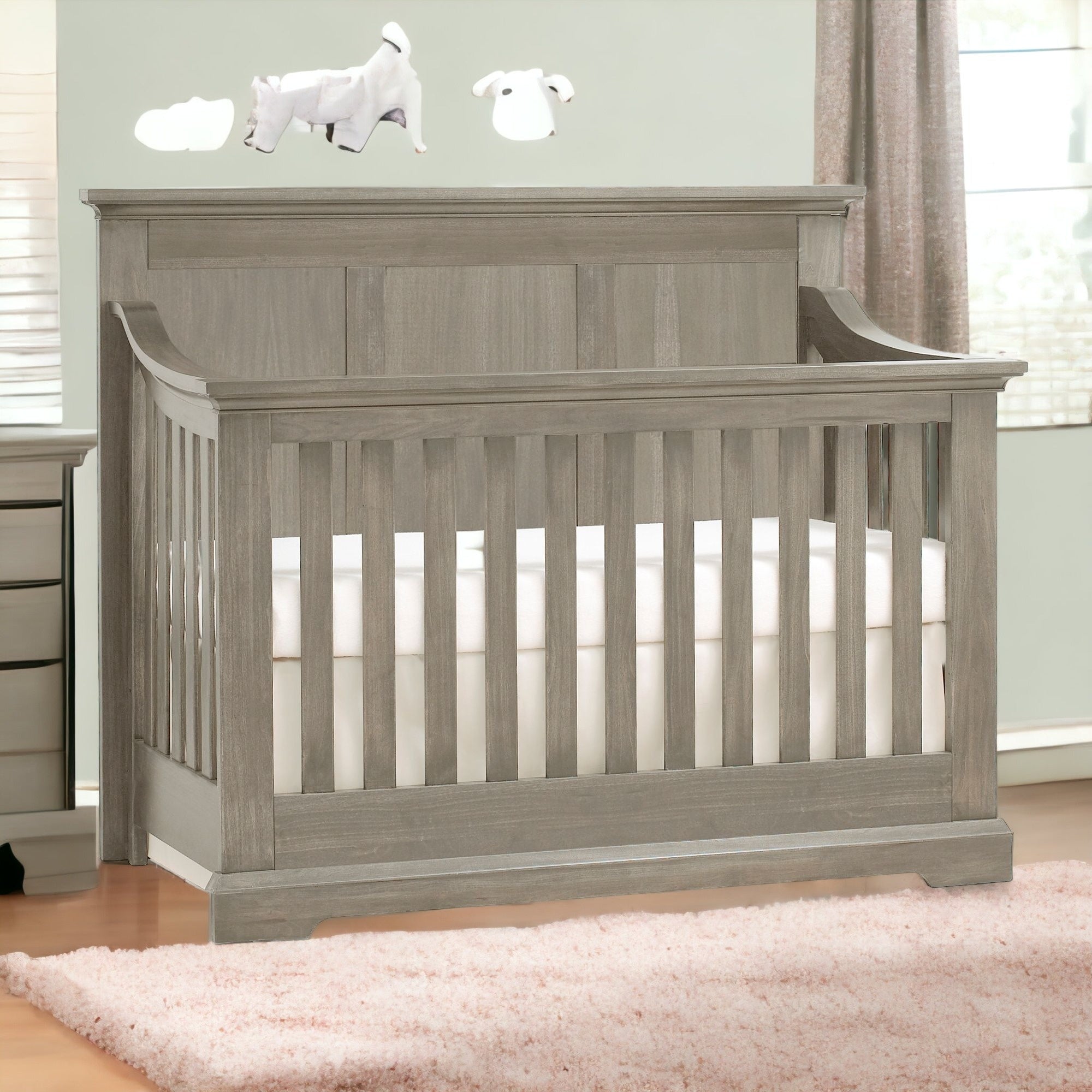 Ash Gray Solid and Manufactured Wood Standard Four In One Convertible Crib