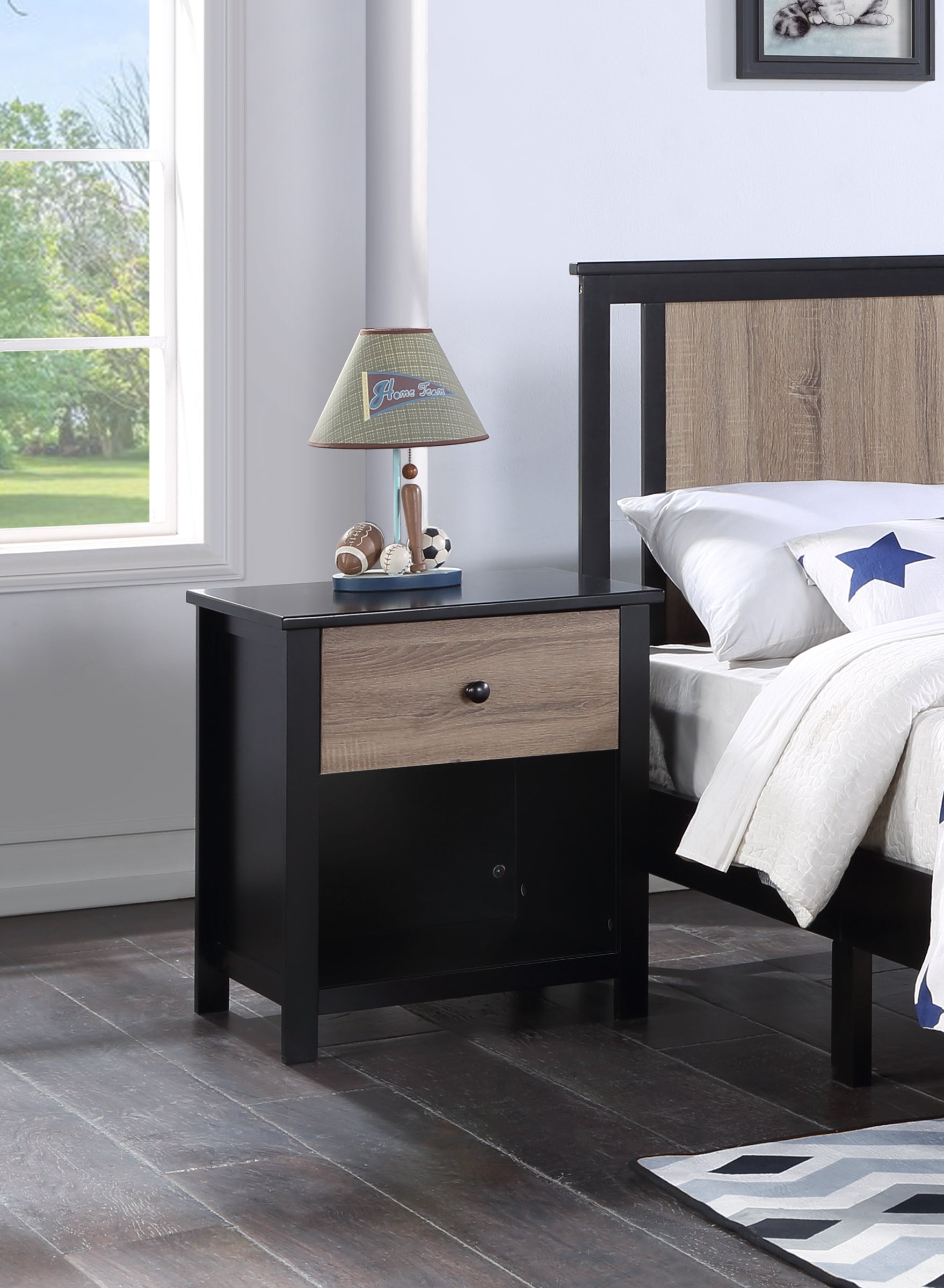 24" Black and Tan One Drawer Nightstand