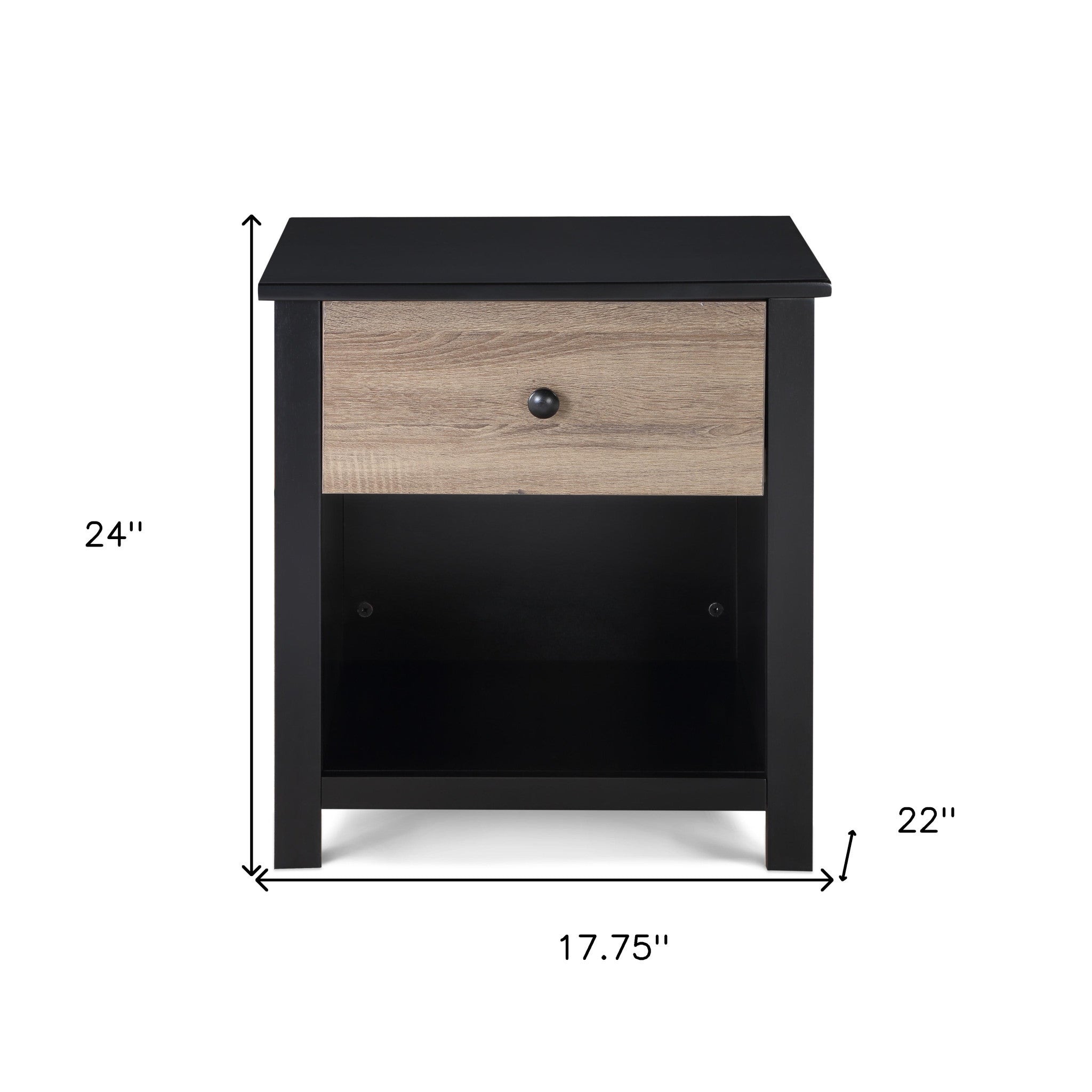 24" Black and Tan One Drawer Nightstand