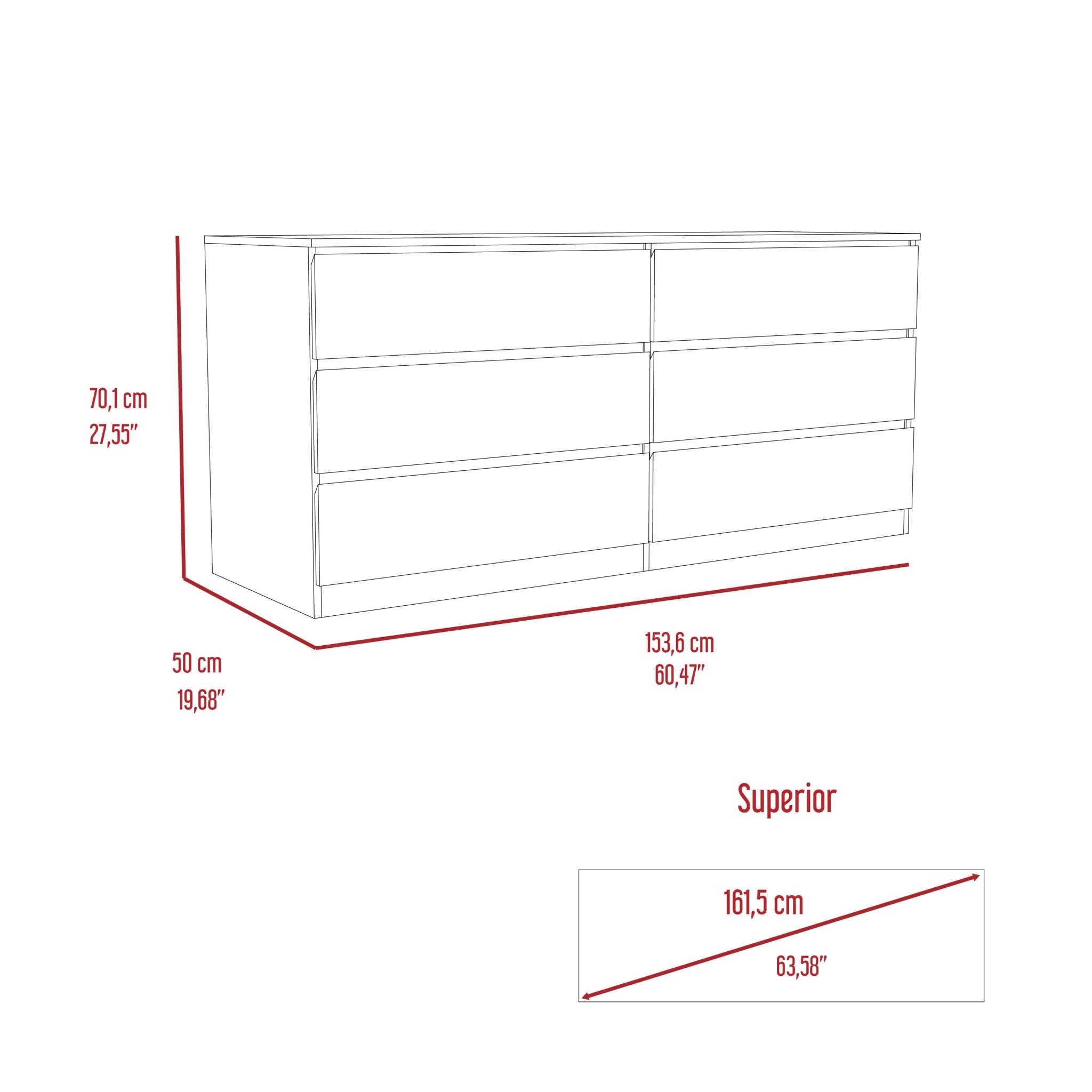 31" Black Six Drawer Standard Dresser