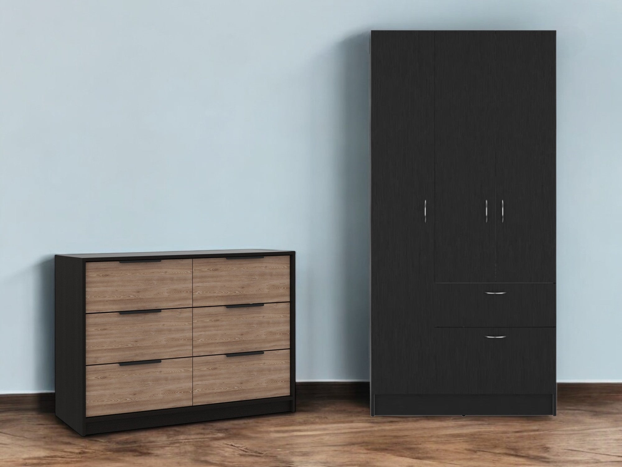 Two Piece Brown and Black Bedroom Set