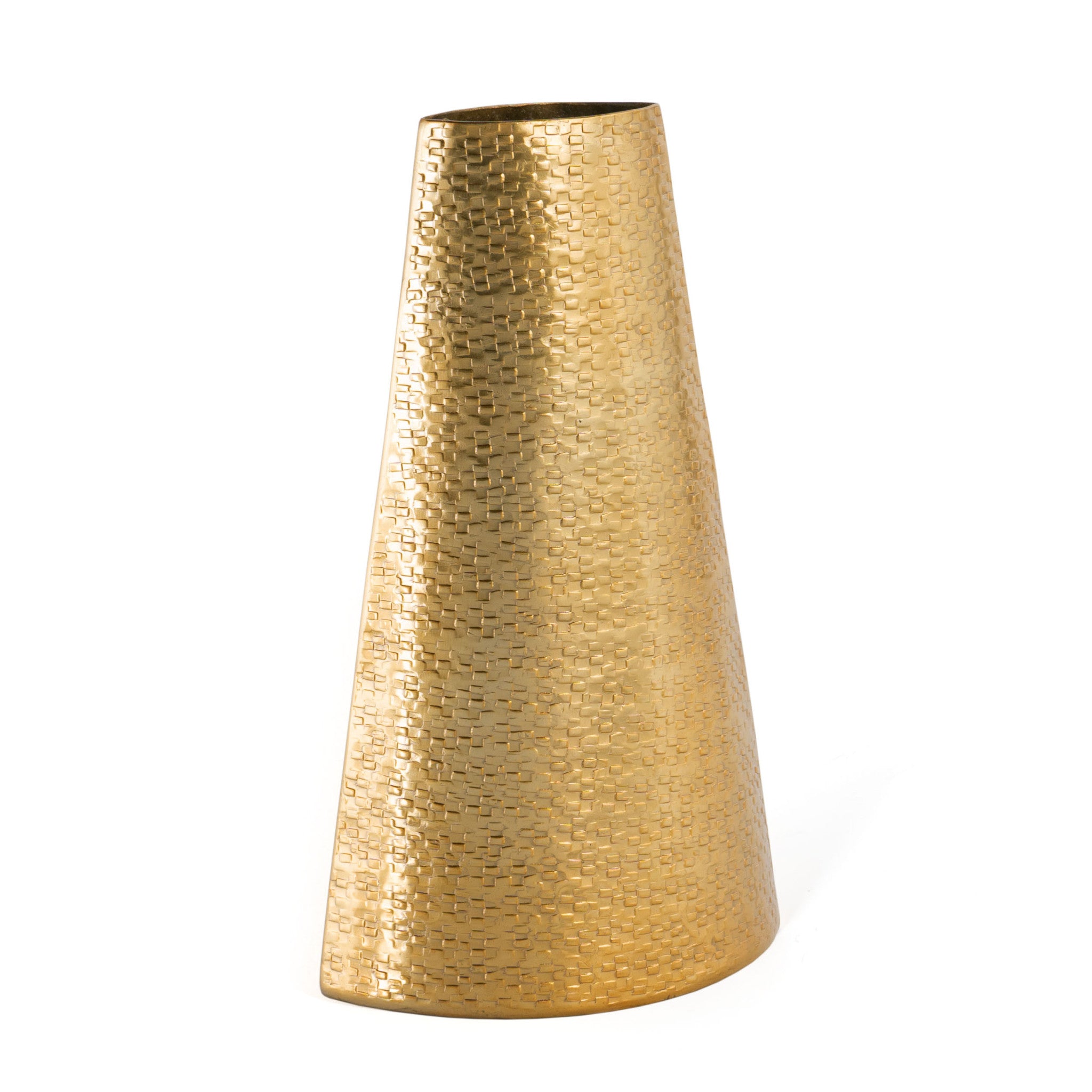 14" Gold Aluminum Abstract Cylinder Table Vase