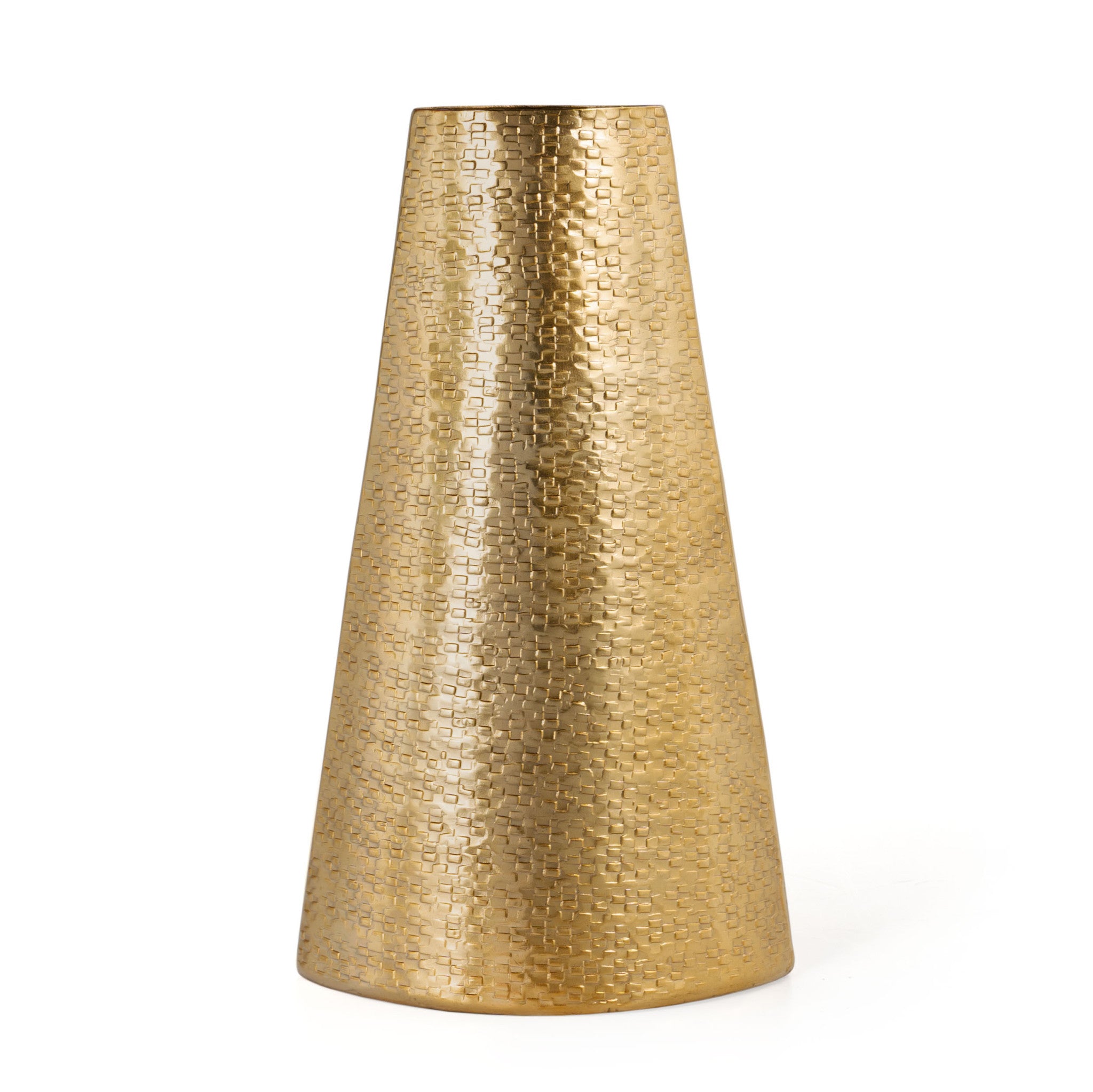 14" Gold Aluminum Abstract Cylinder Table Vase