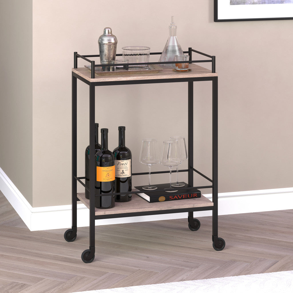 Gray and Black Steel Rolling Bar Cart