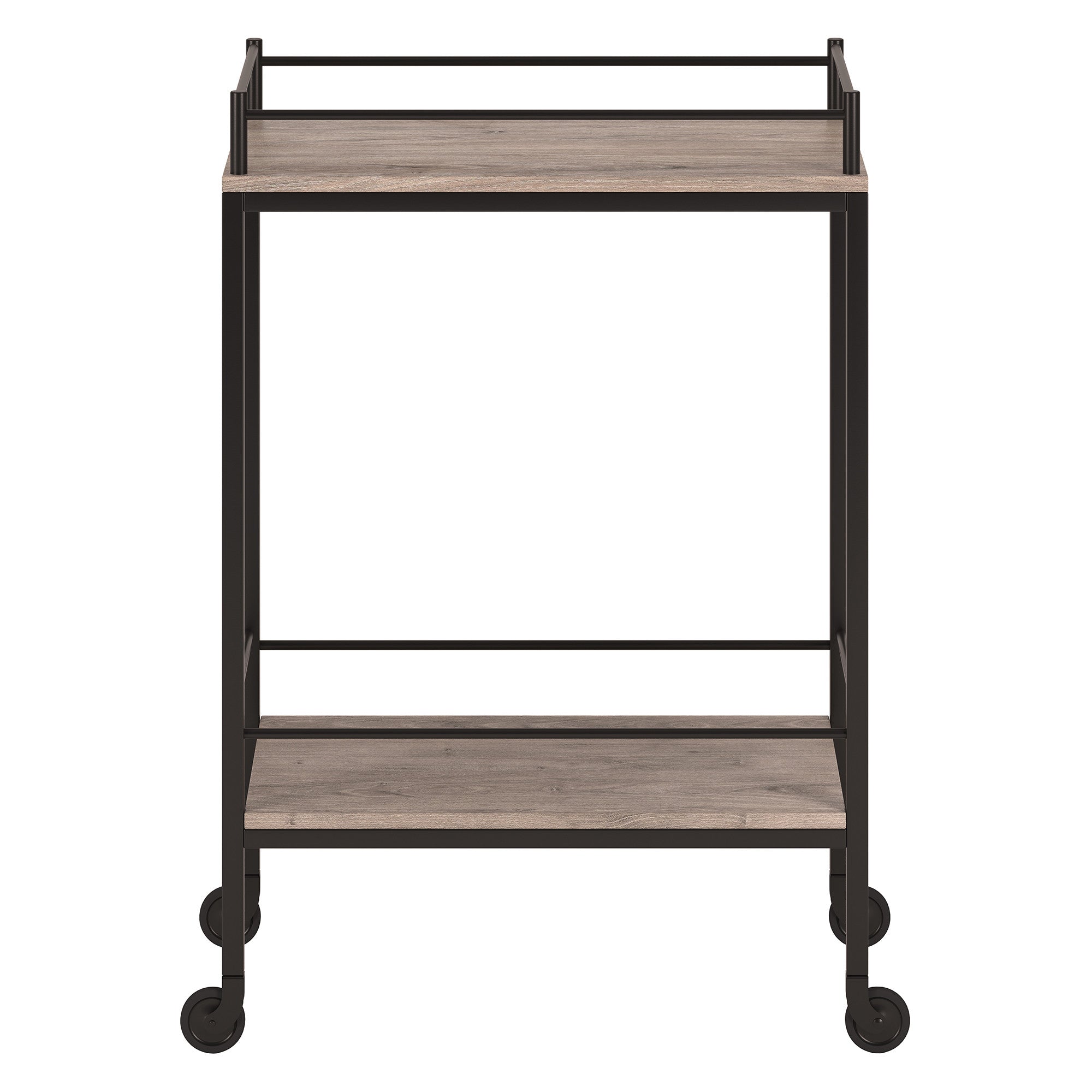 Gray and Black Steel Rolling Bar Cart