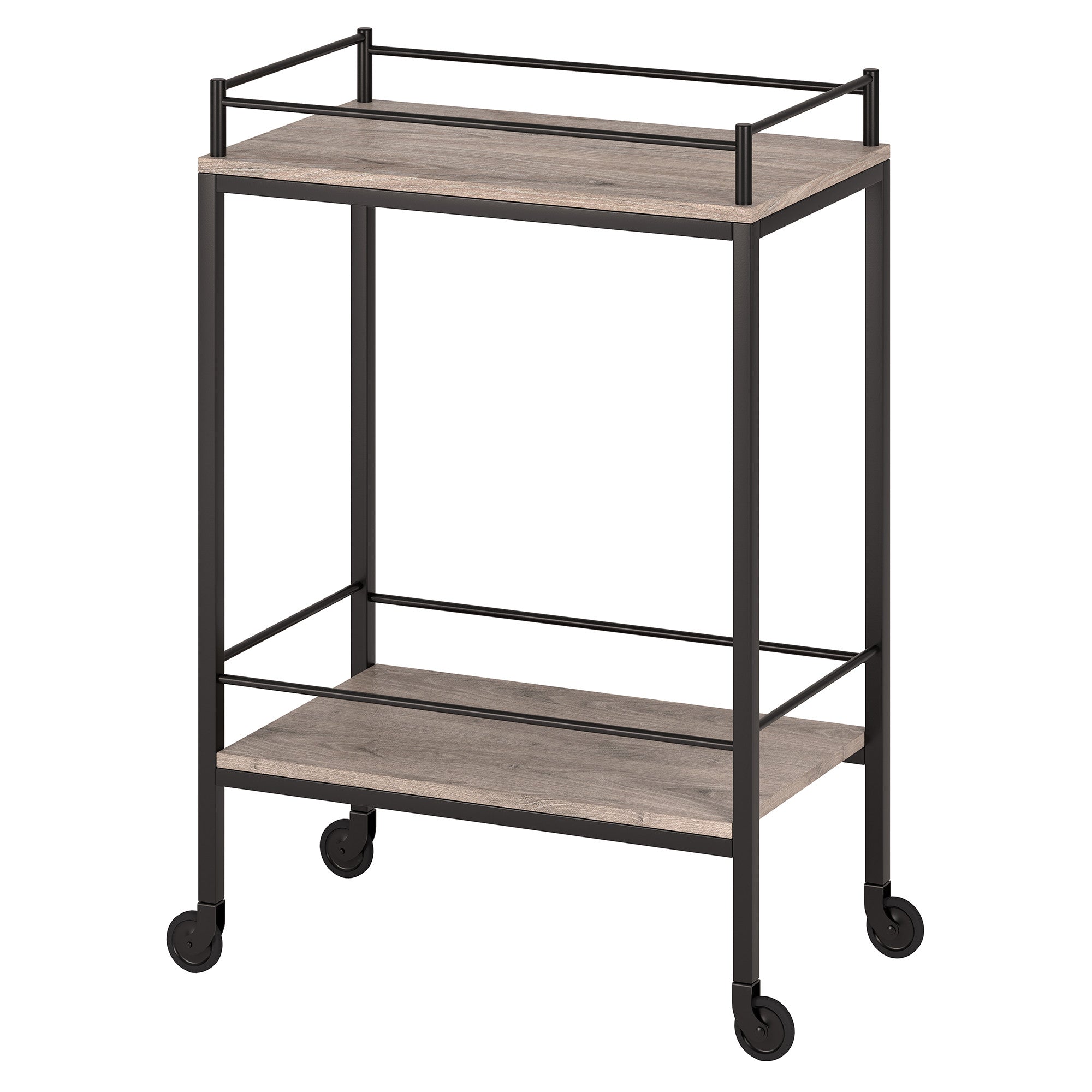 Gray and Black Steel Rolling Bar Cart