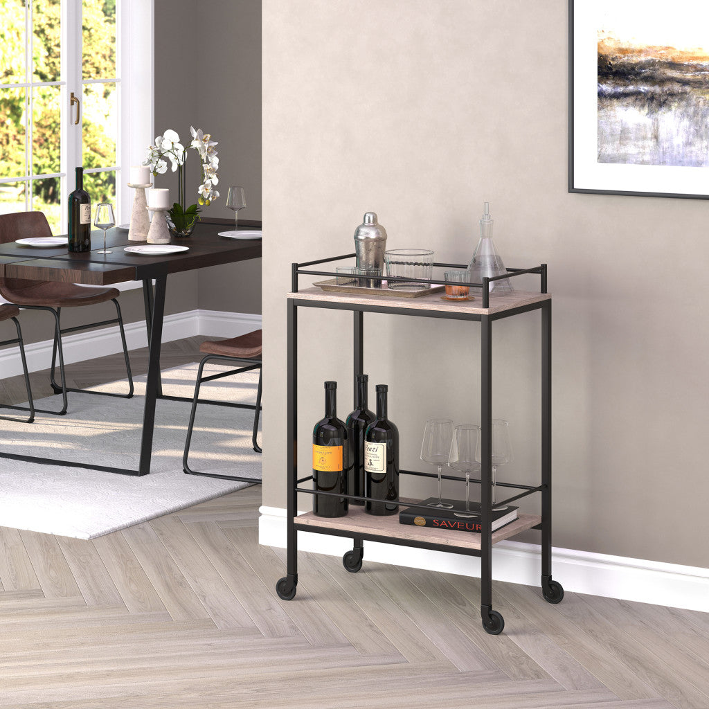 Gray and Black Steel Rolling Bar Cart