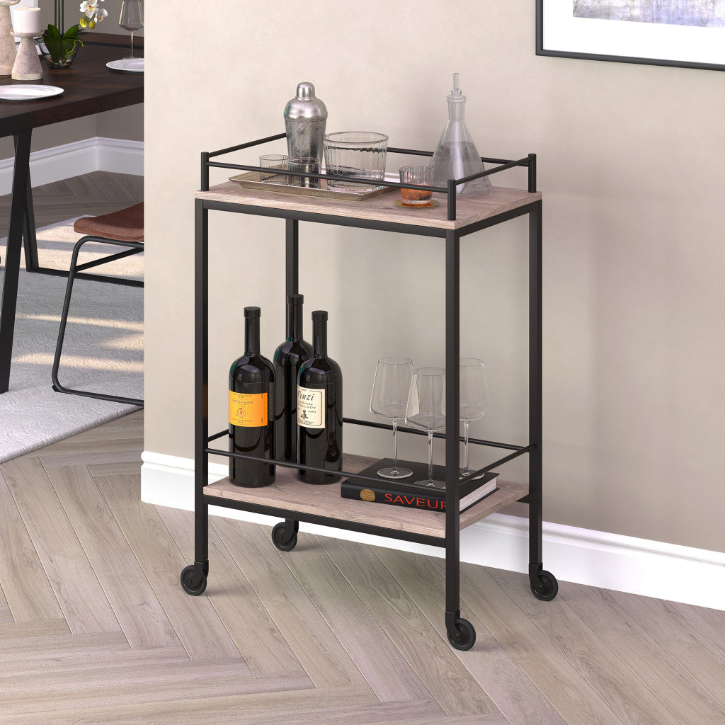 Gray and Black Steel Rolling Bar Cart