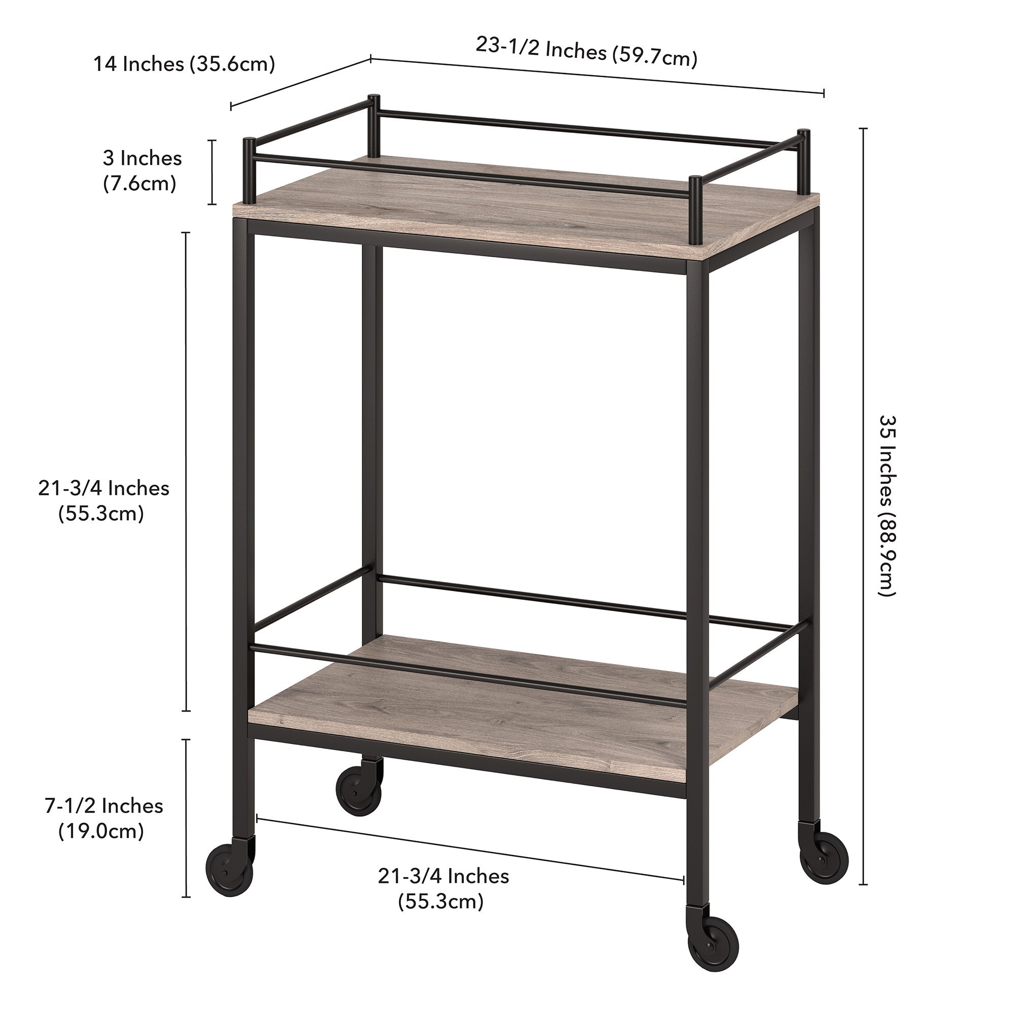 Gray and Black Steel Rolling Bar Cart