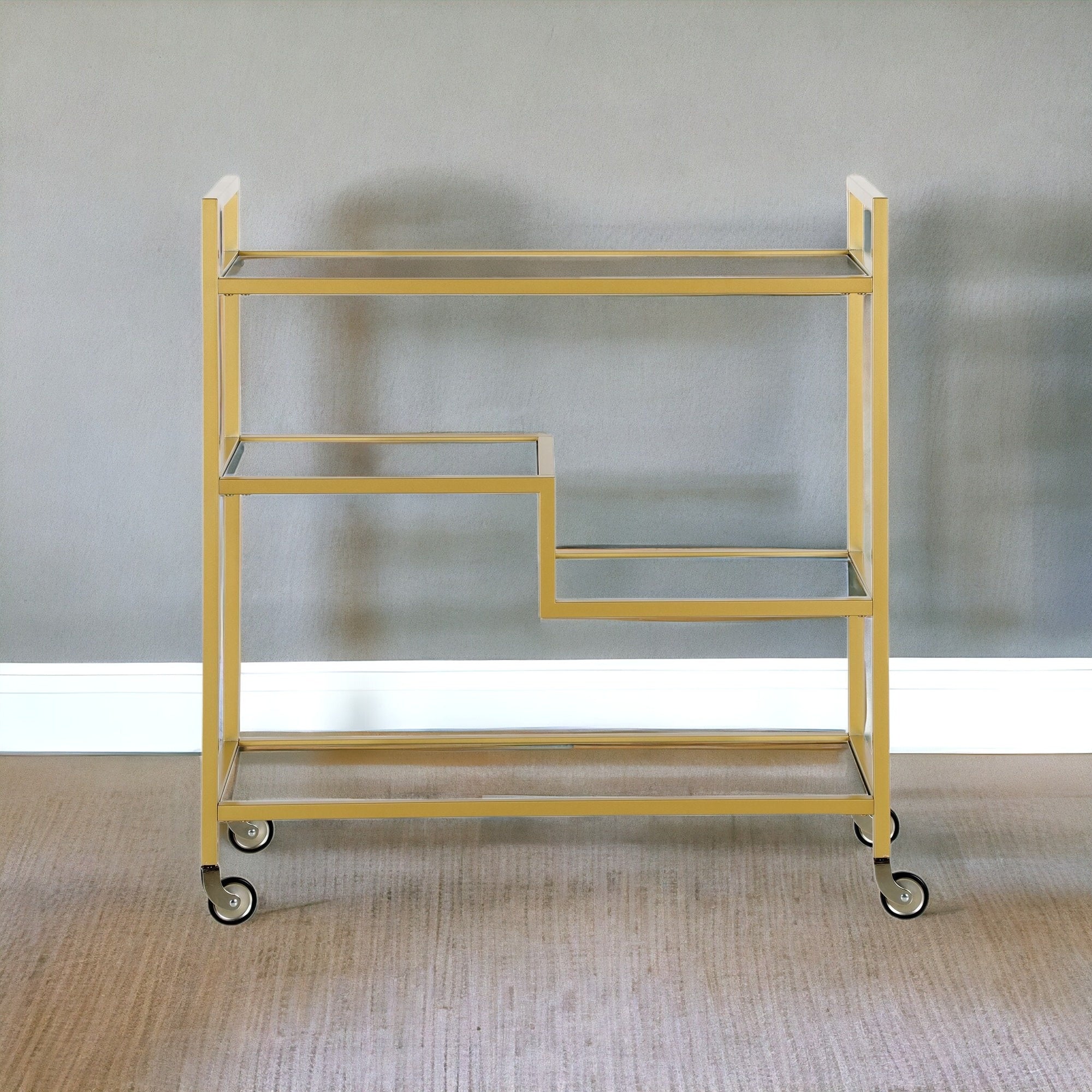 Brass Steel And Glass Rolling Bar Cart