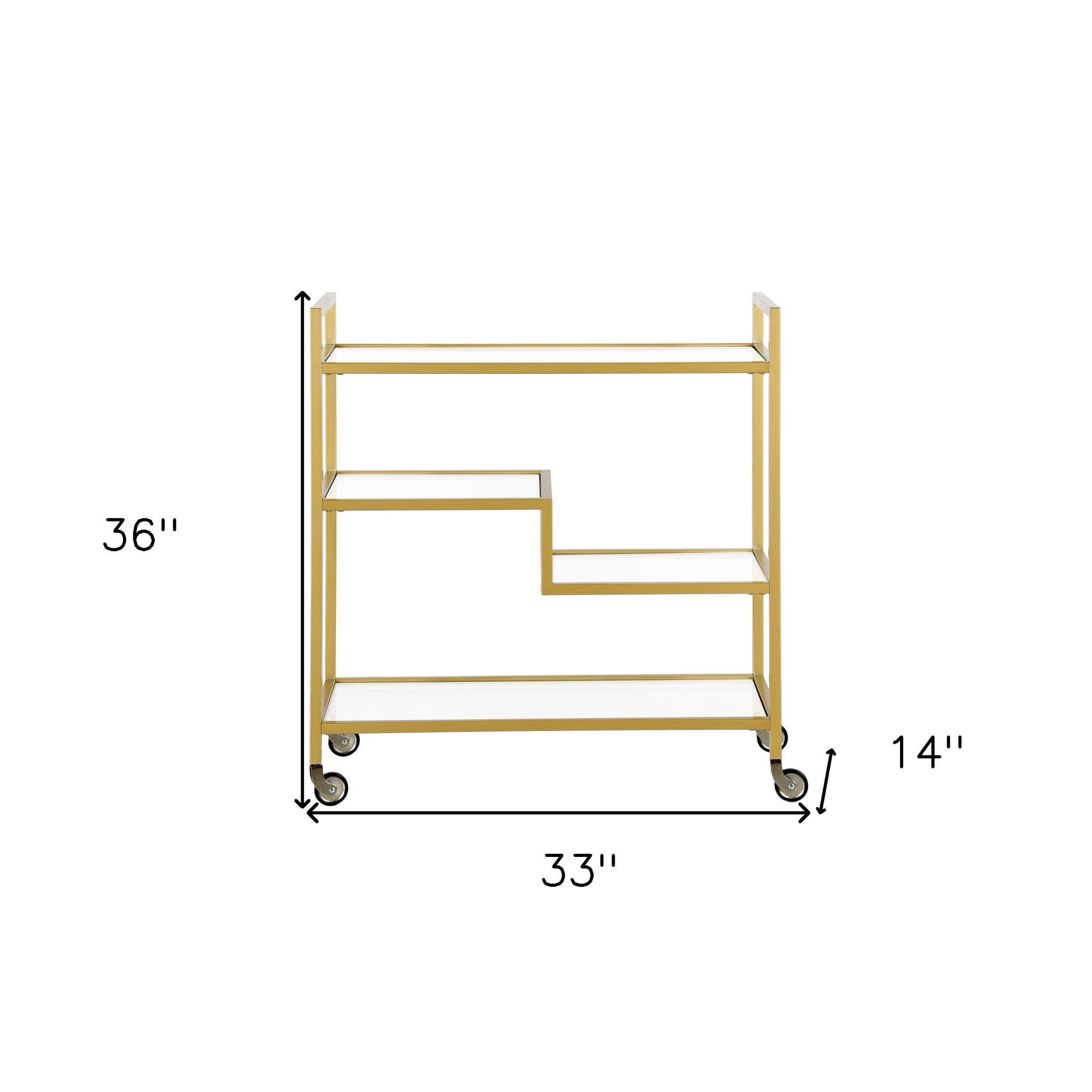 Brass Steel And Glass Rolling Bar Cart