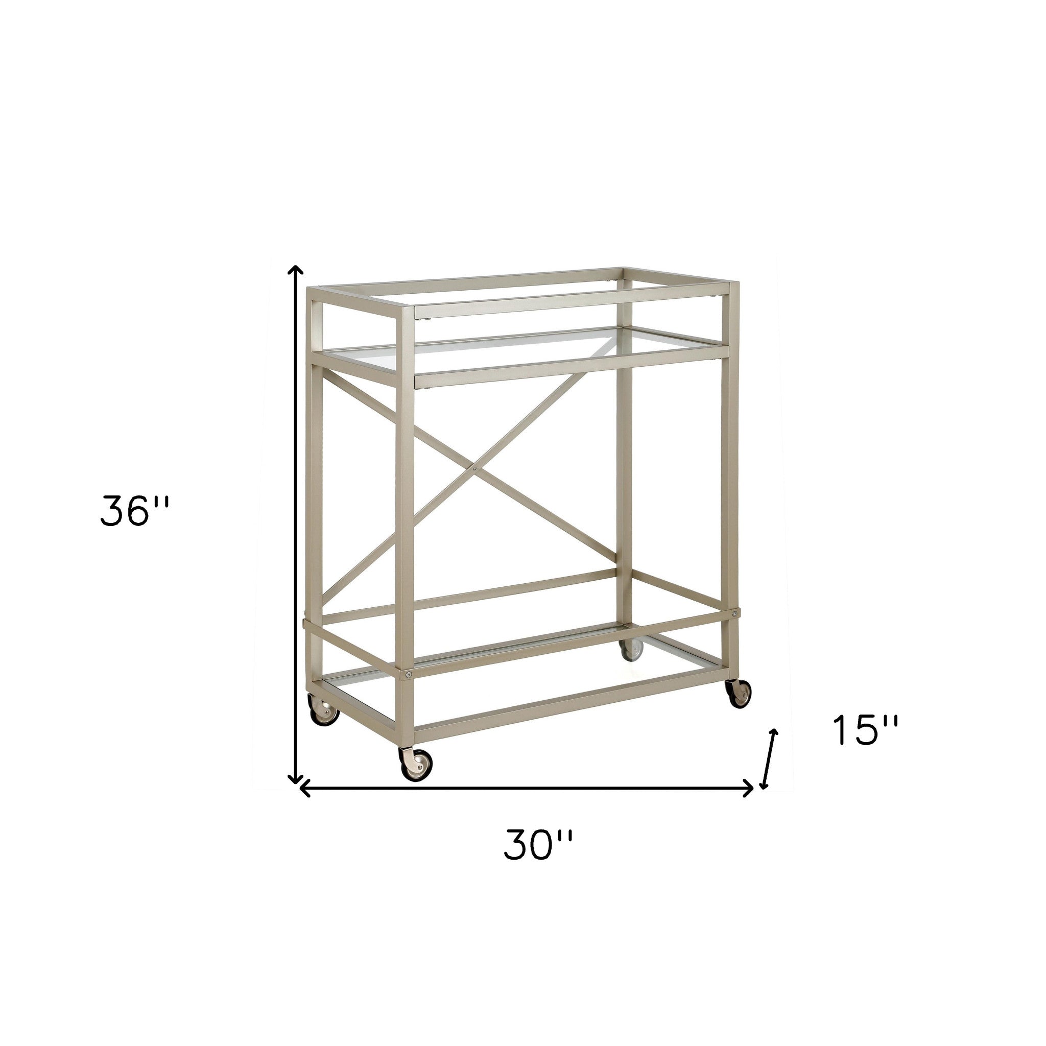 Nickel Steel And Glass Rolling Bar Cart