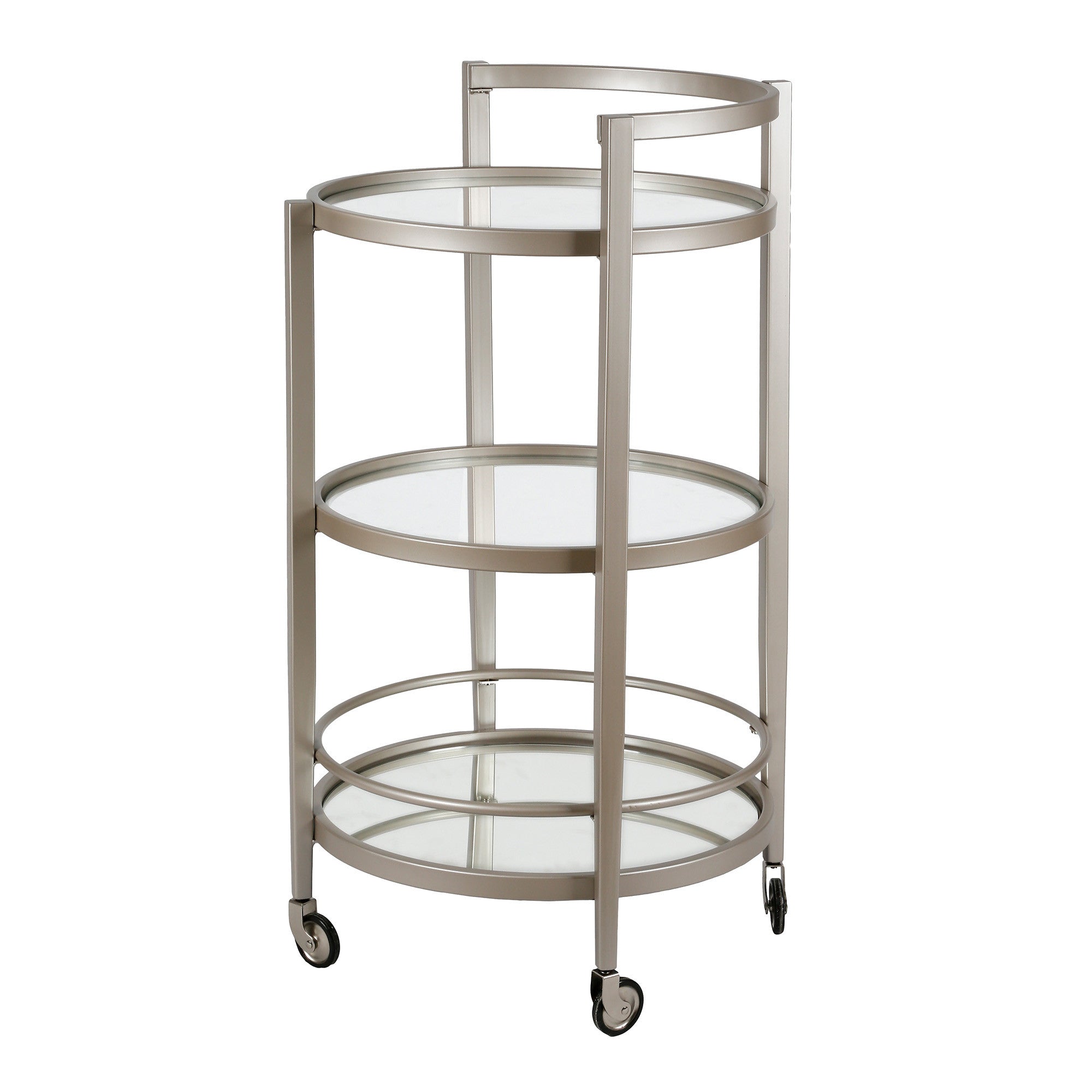 Nickel Steel And Glass Round Rolling Bar Cart