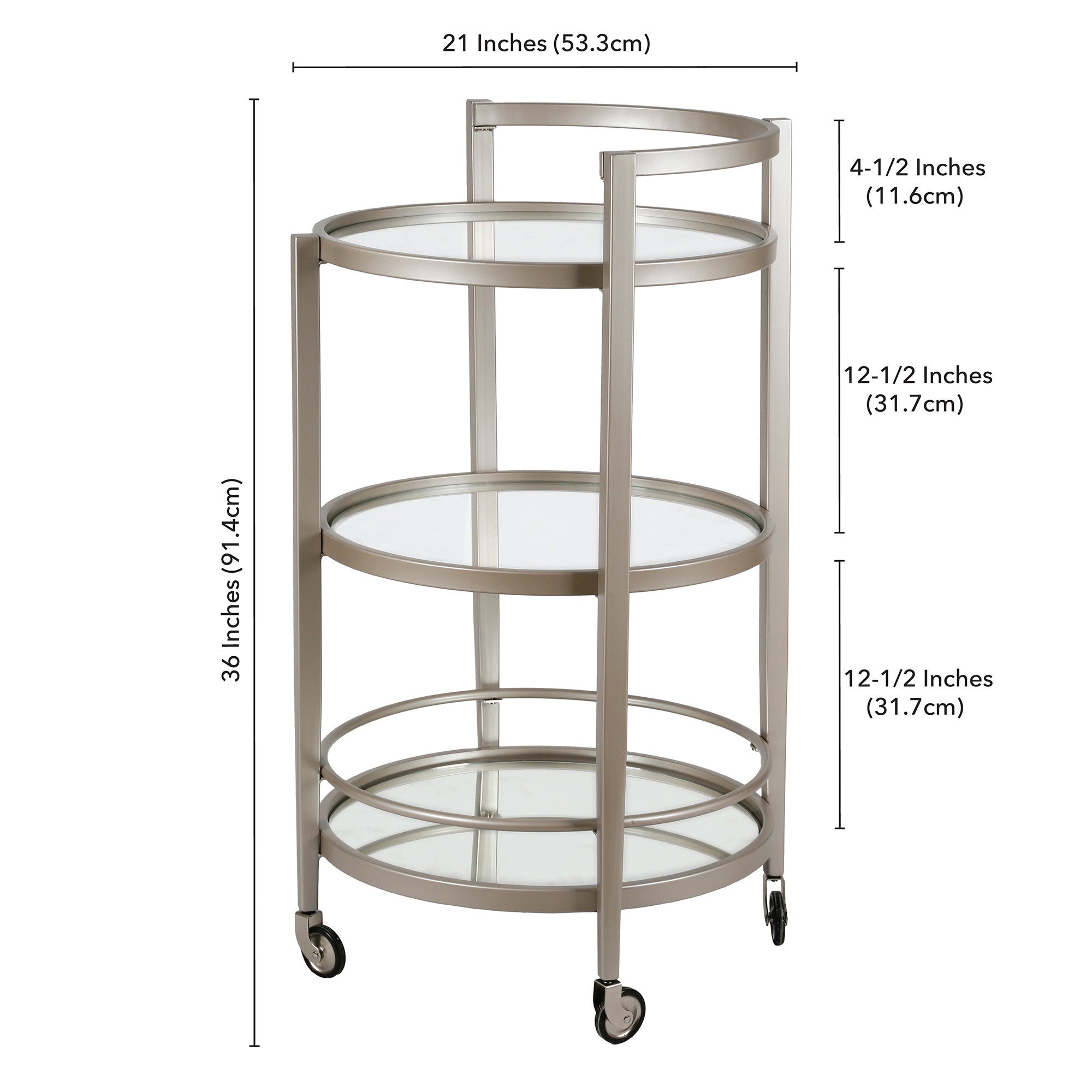 Nickel Steel And Glass Round Rolling Bar Cart