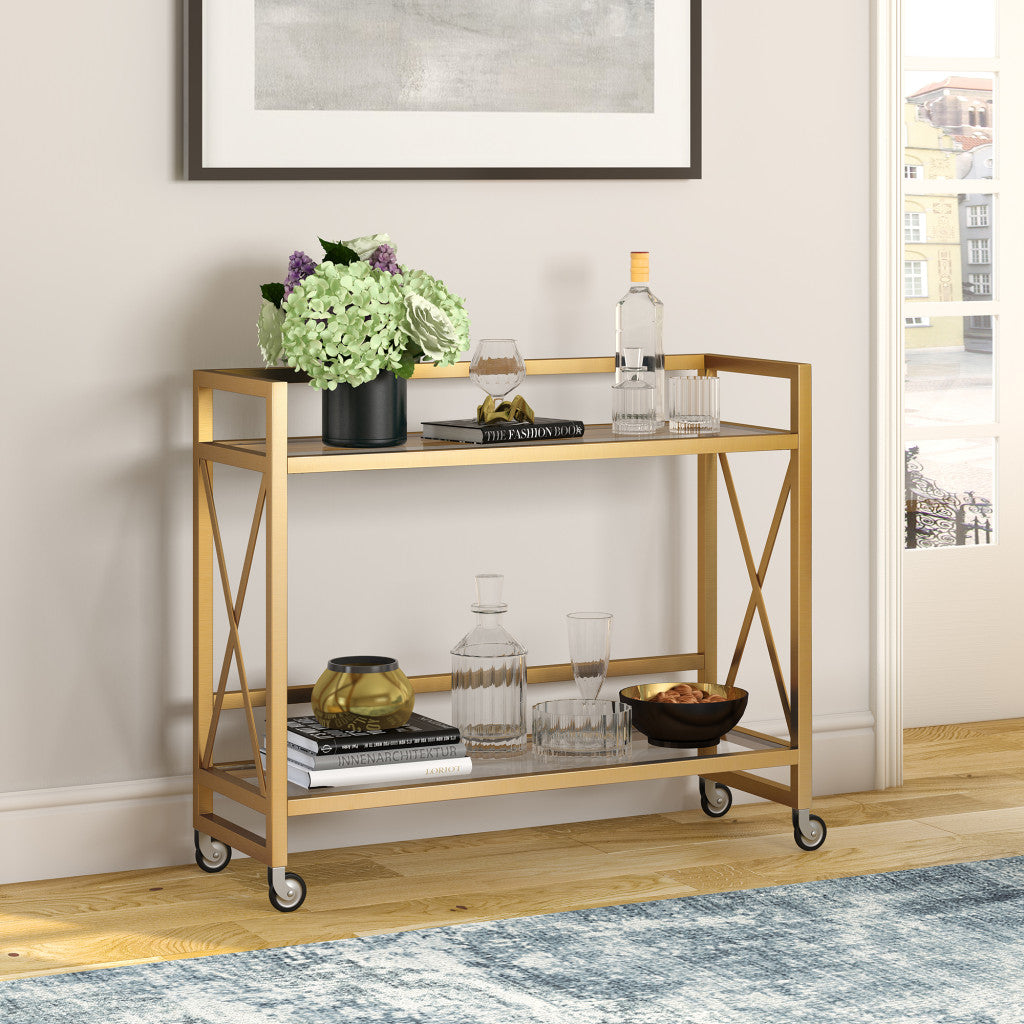 Brass Steel And Glass Rolling Bar Cart