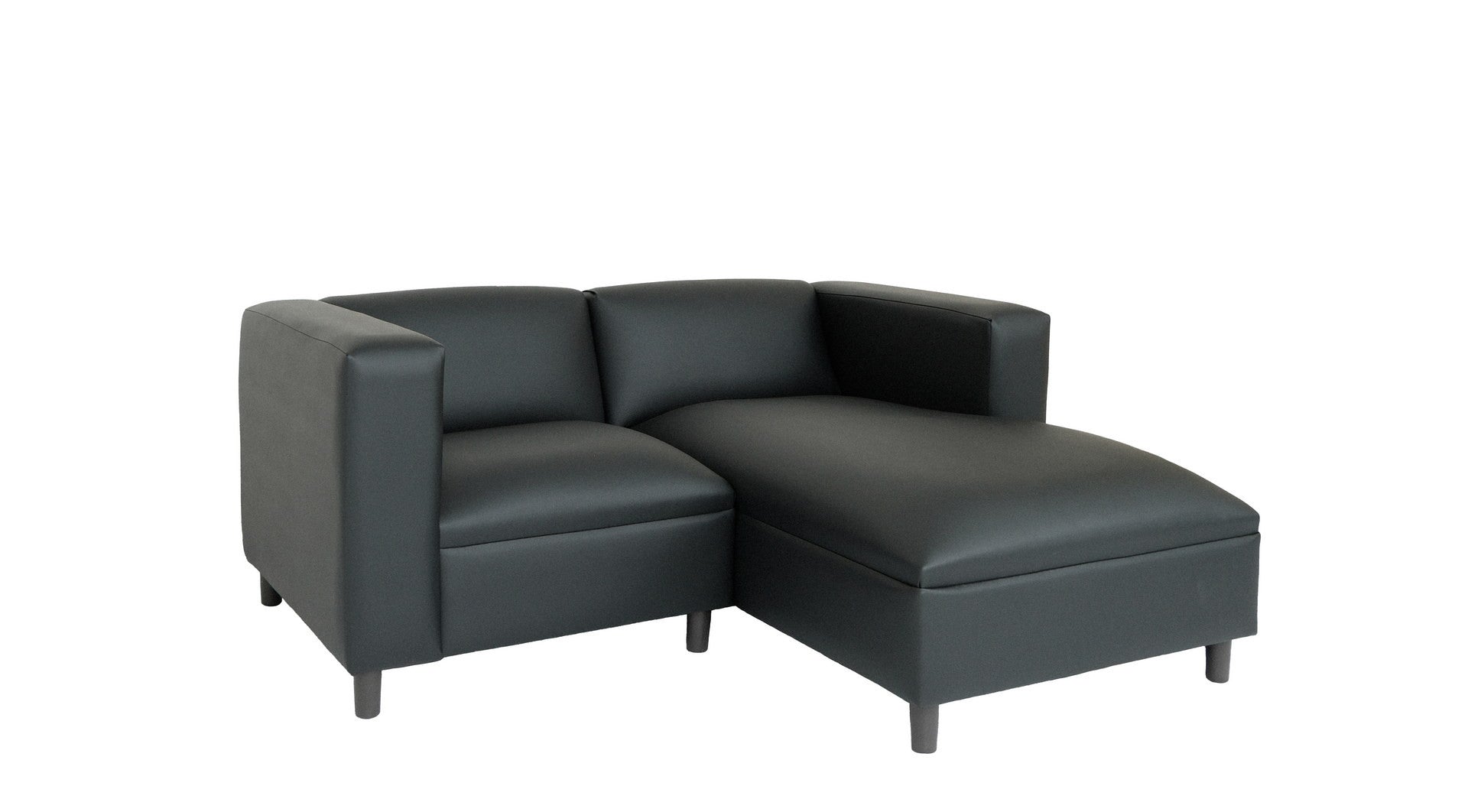 84" Black Faux Leather Sofa Chaise