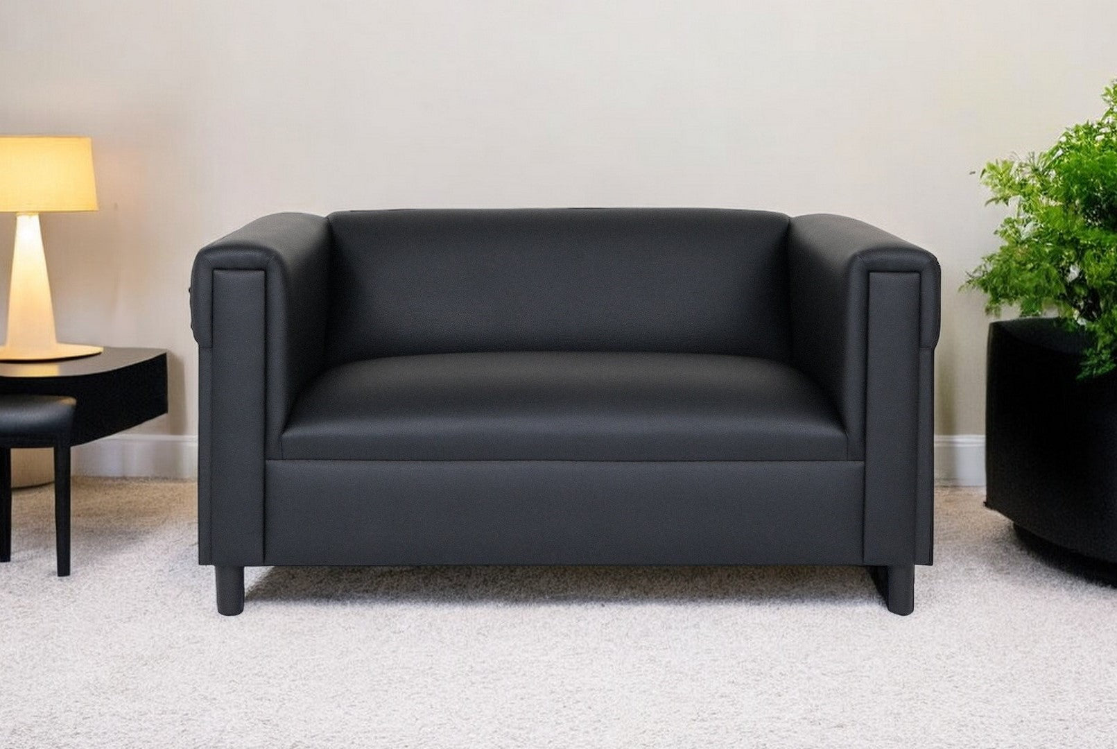 54" Black Faux Leather Loveseat