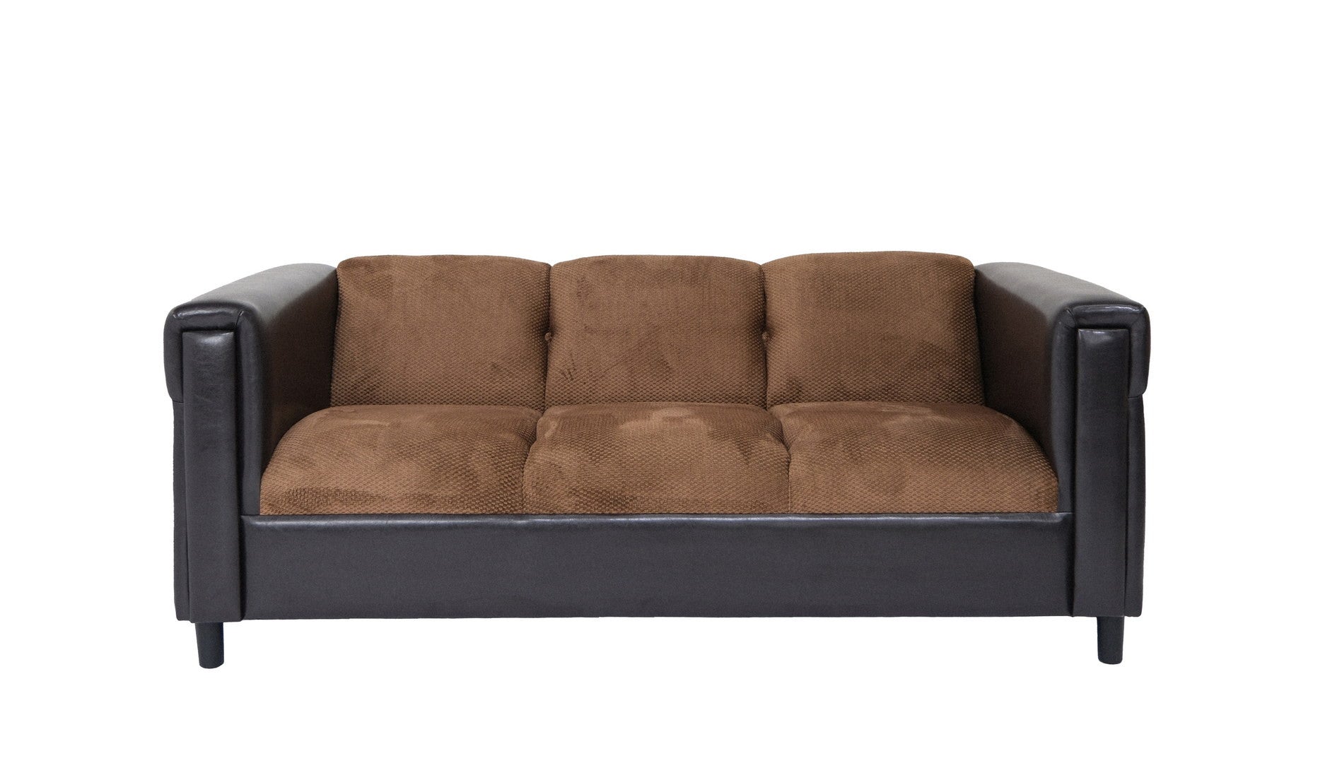 72" Brown Chenille And Black Sofa