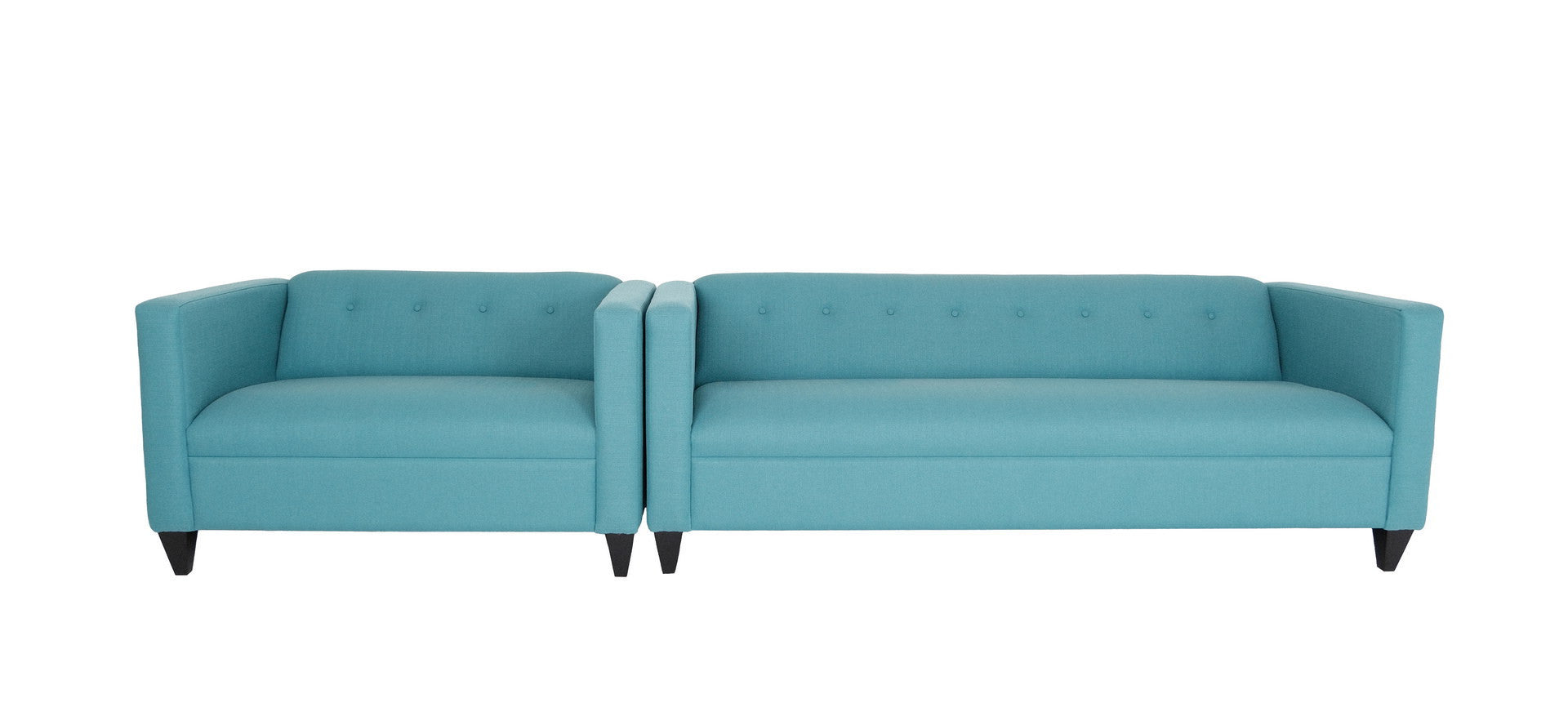 80" Teal Blue Polyester And Dark Brown Sofa