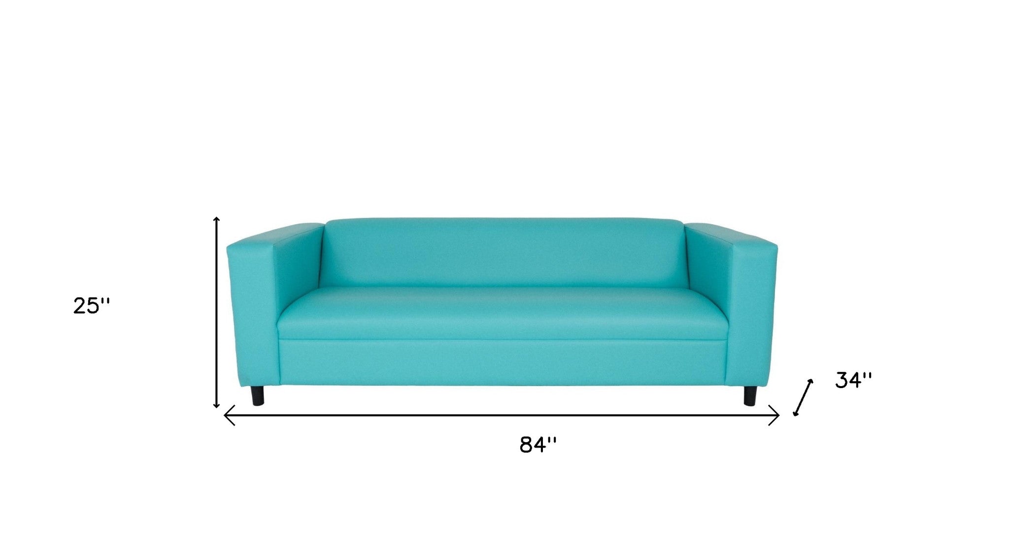 84" Teal Blue Faux Leather Sofa With Black Legs