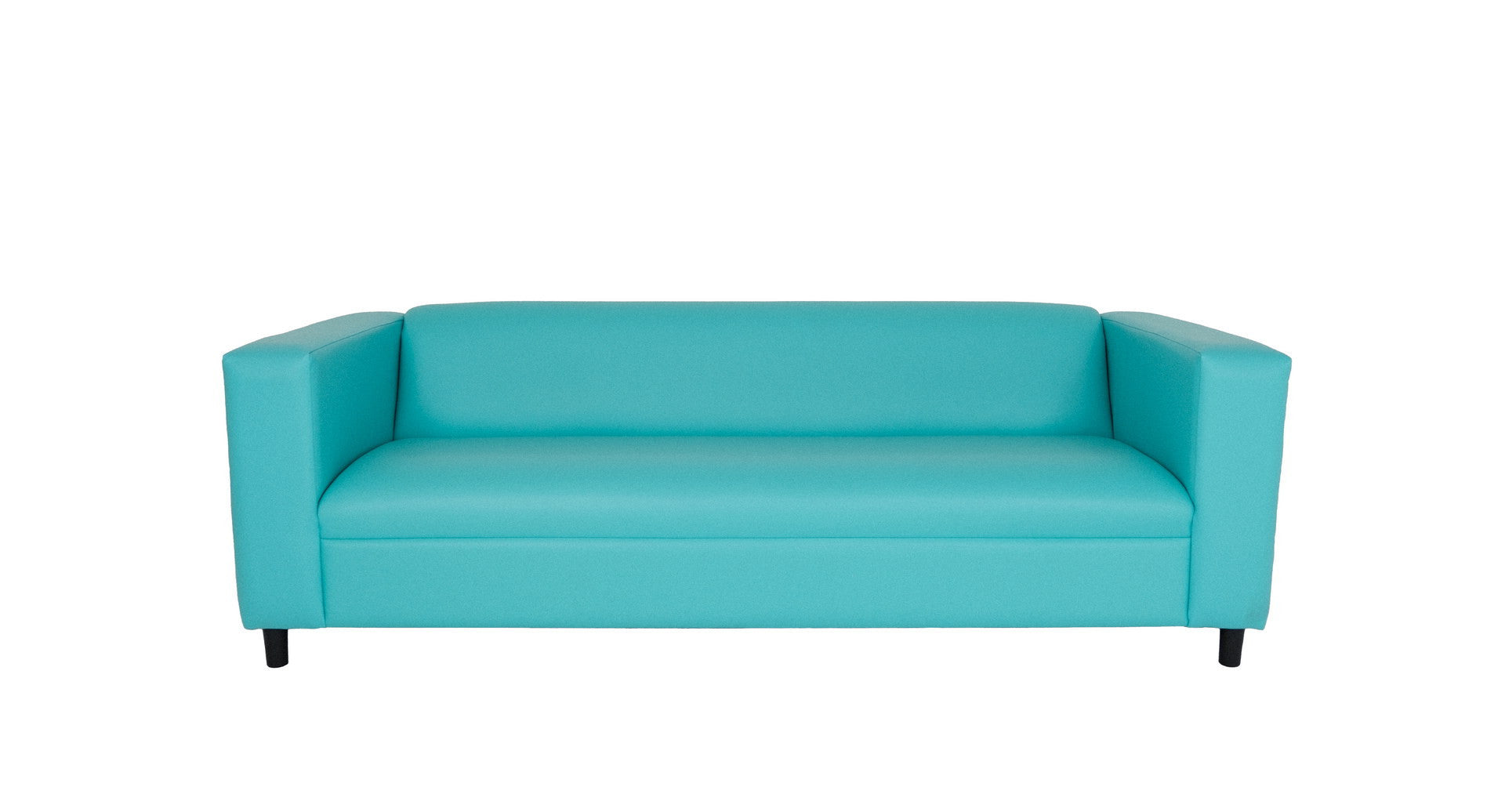 84" Teal Blue Faux Leather Sofa With Black Legs