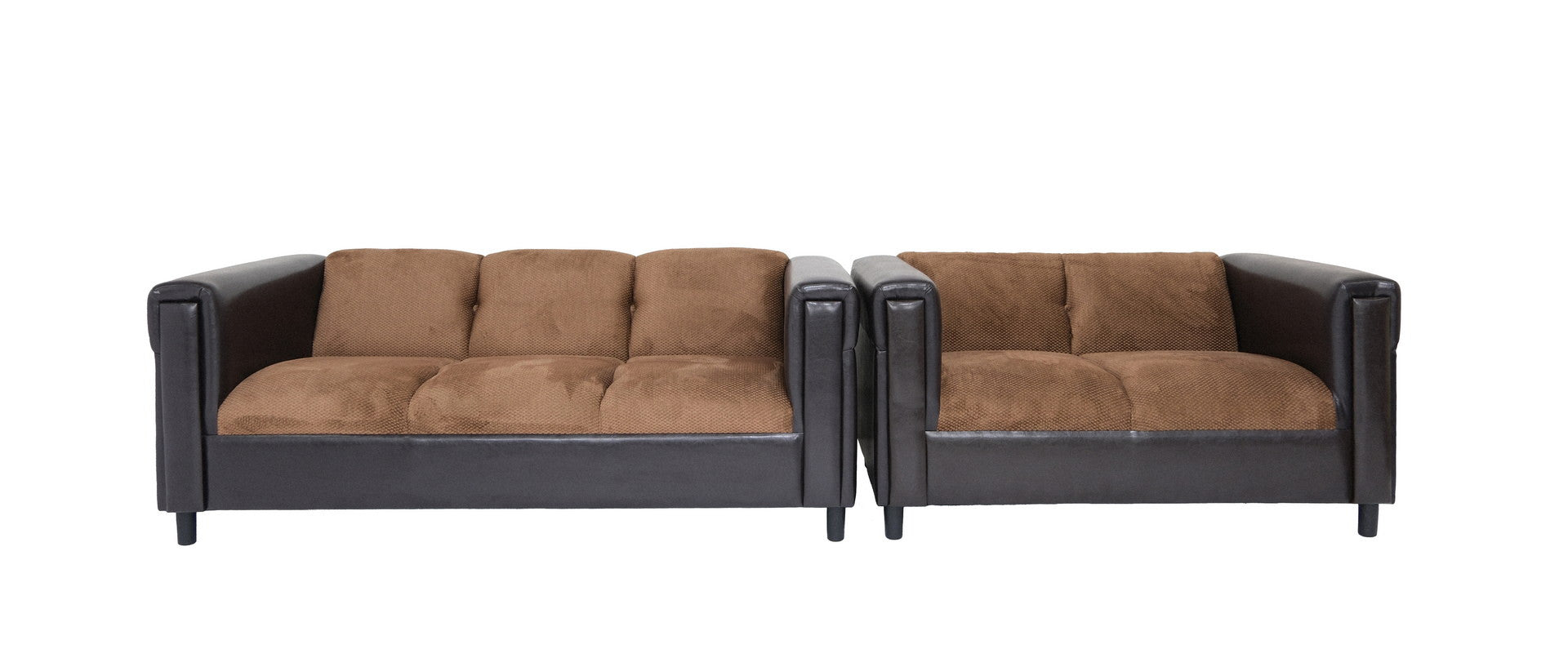 72" Brown Chenille And Black Sofa