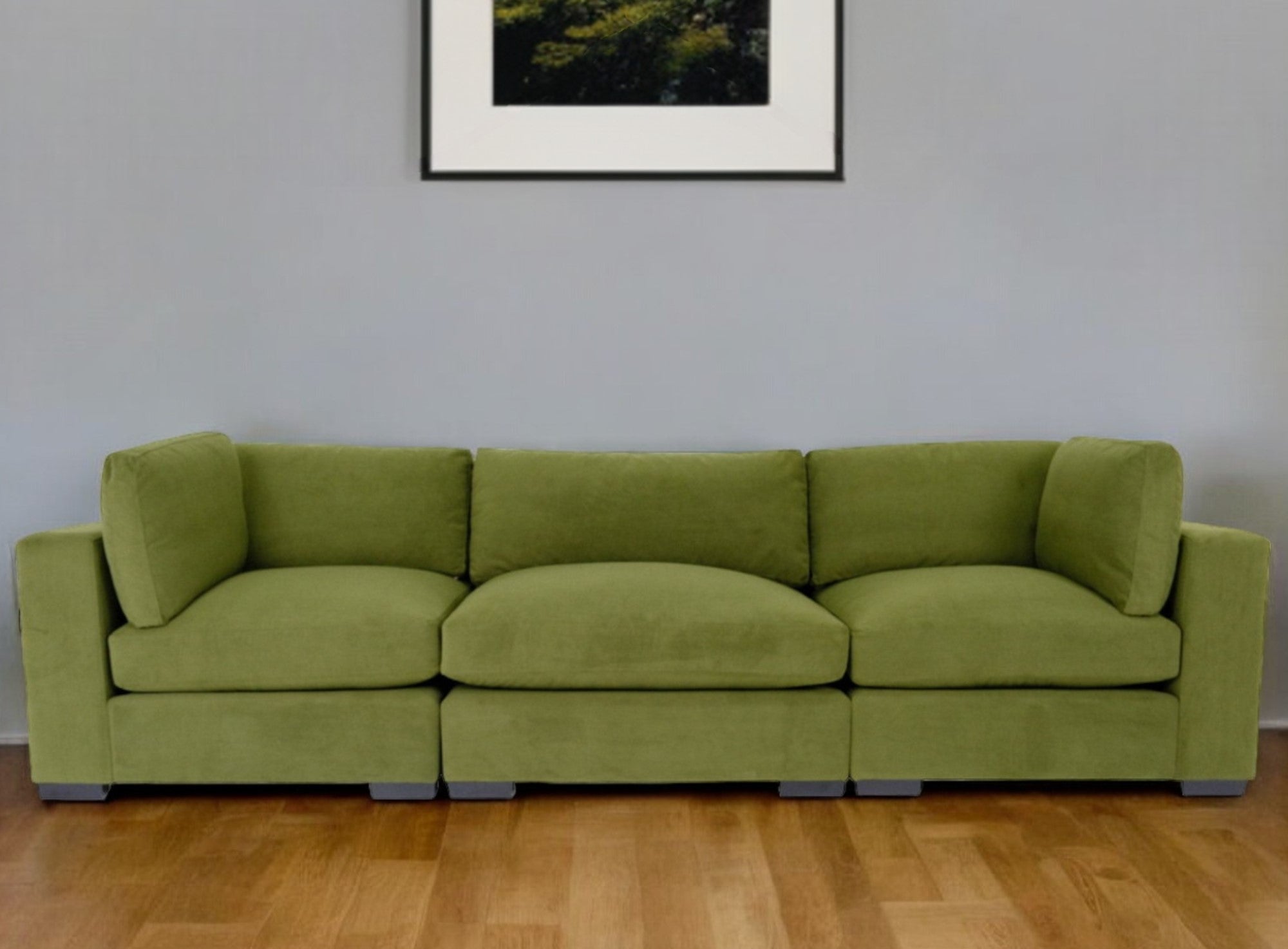 126" Moss Green Microfiber And Dark Brown Sofa