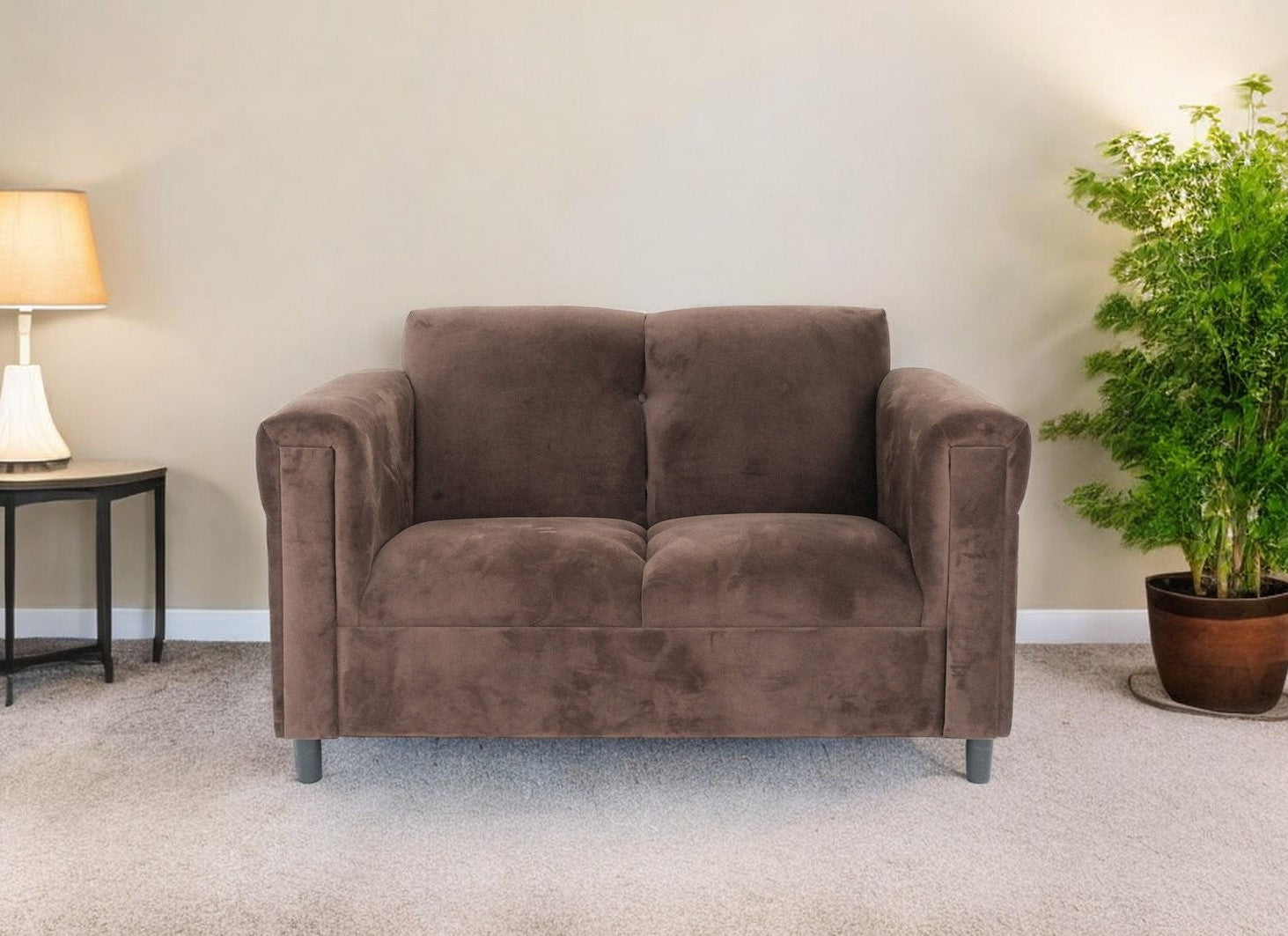 72" Dark Brown and Black Microsuede Love Seat