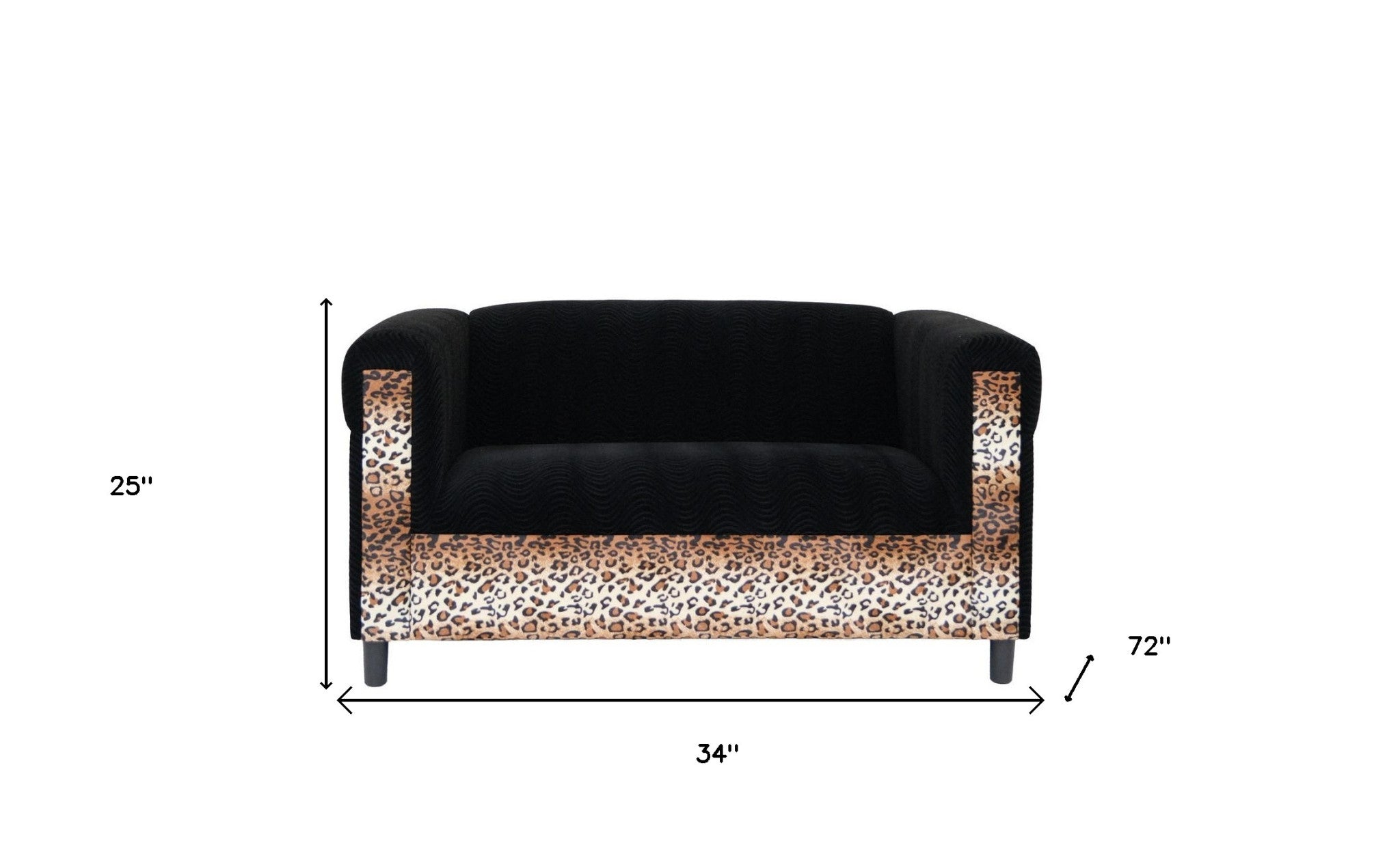 72" Black Velvet Leopard Loveseat