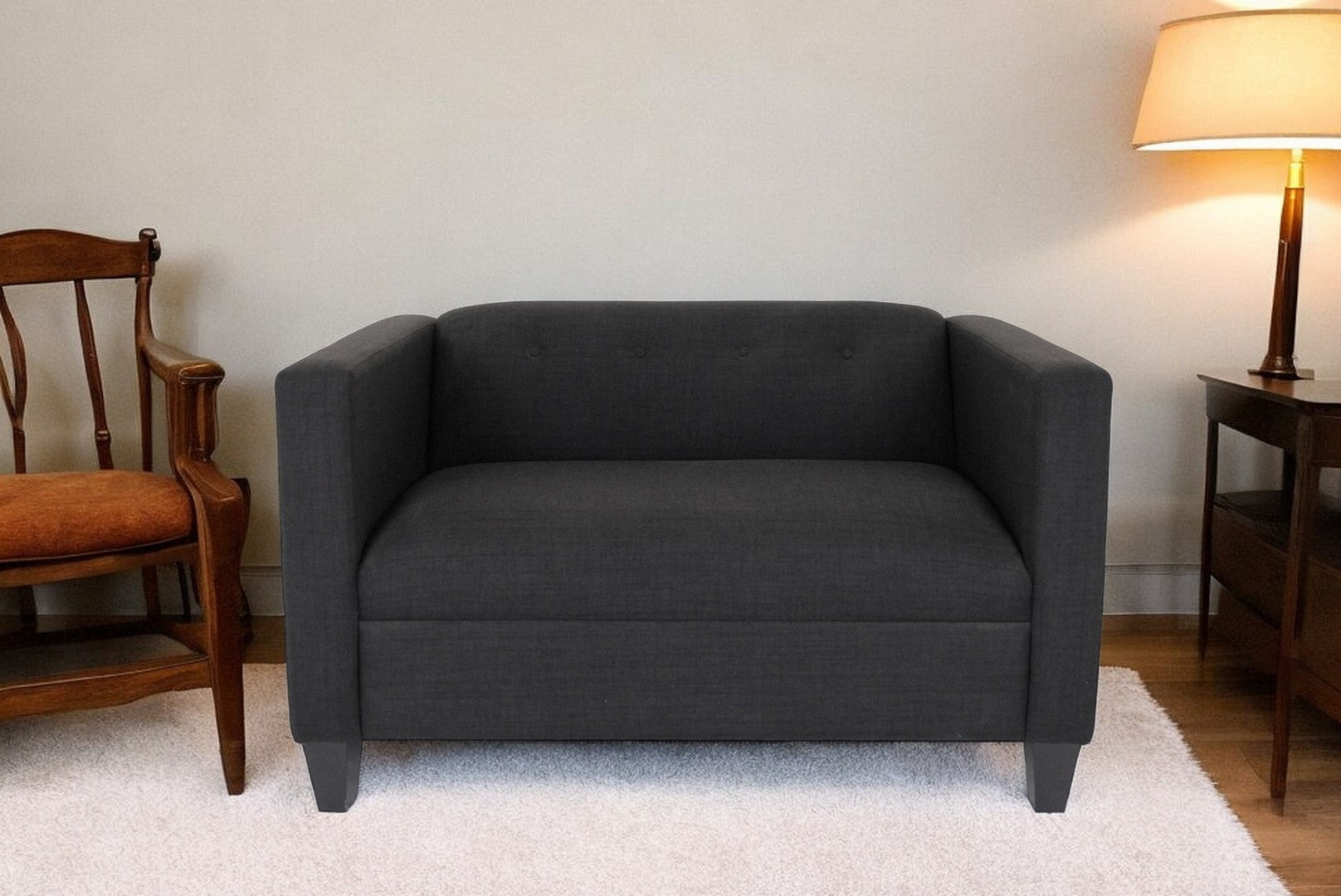 80" Black and Dark Brown Polyester Blend Love Seat