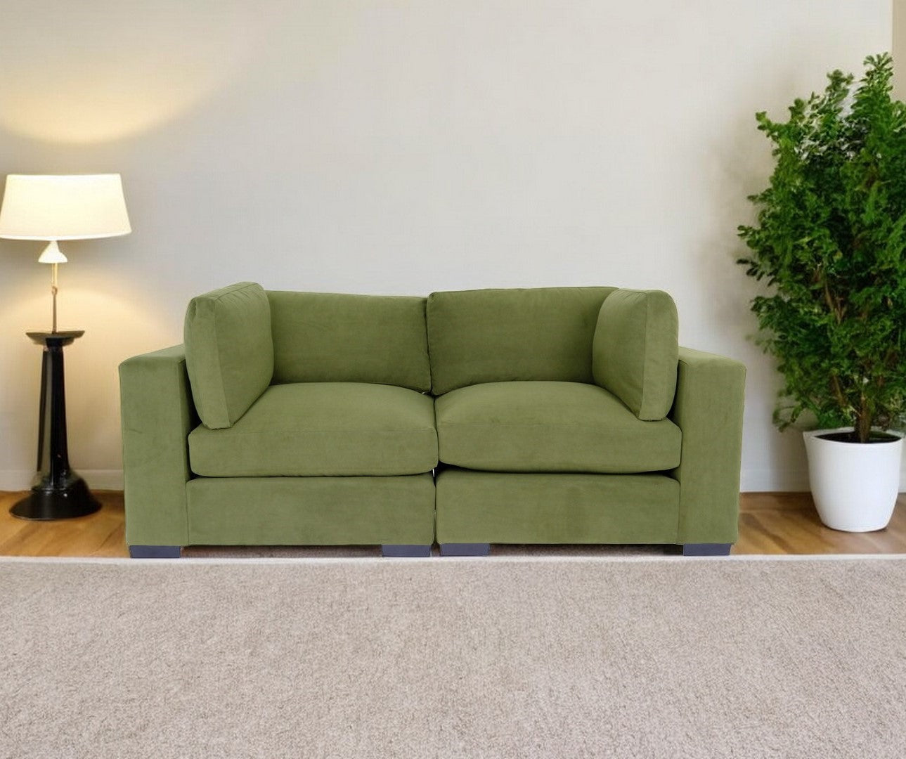 84" Forest Green and Dark Brown Love Seat