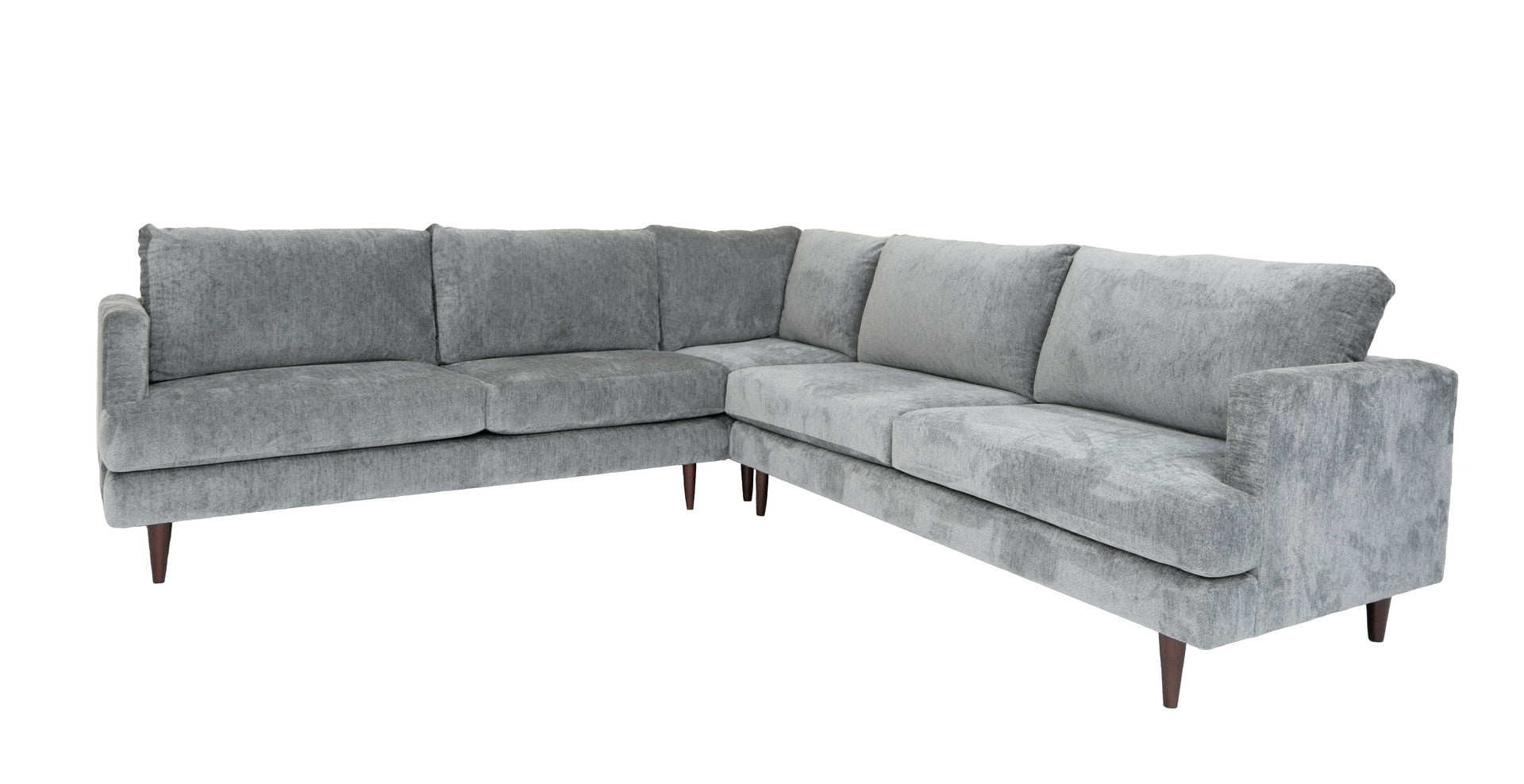 Silver Velvet L Shaped Three Piece Sectional