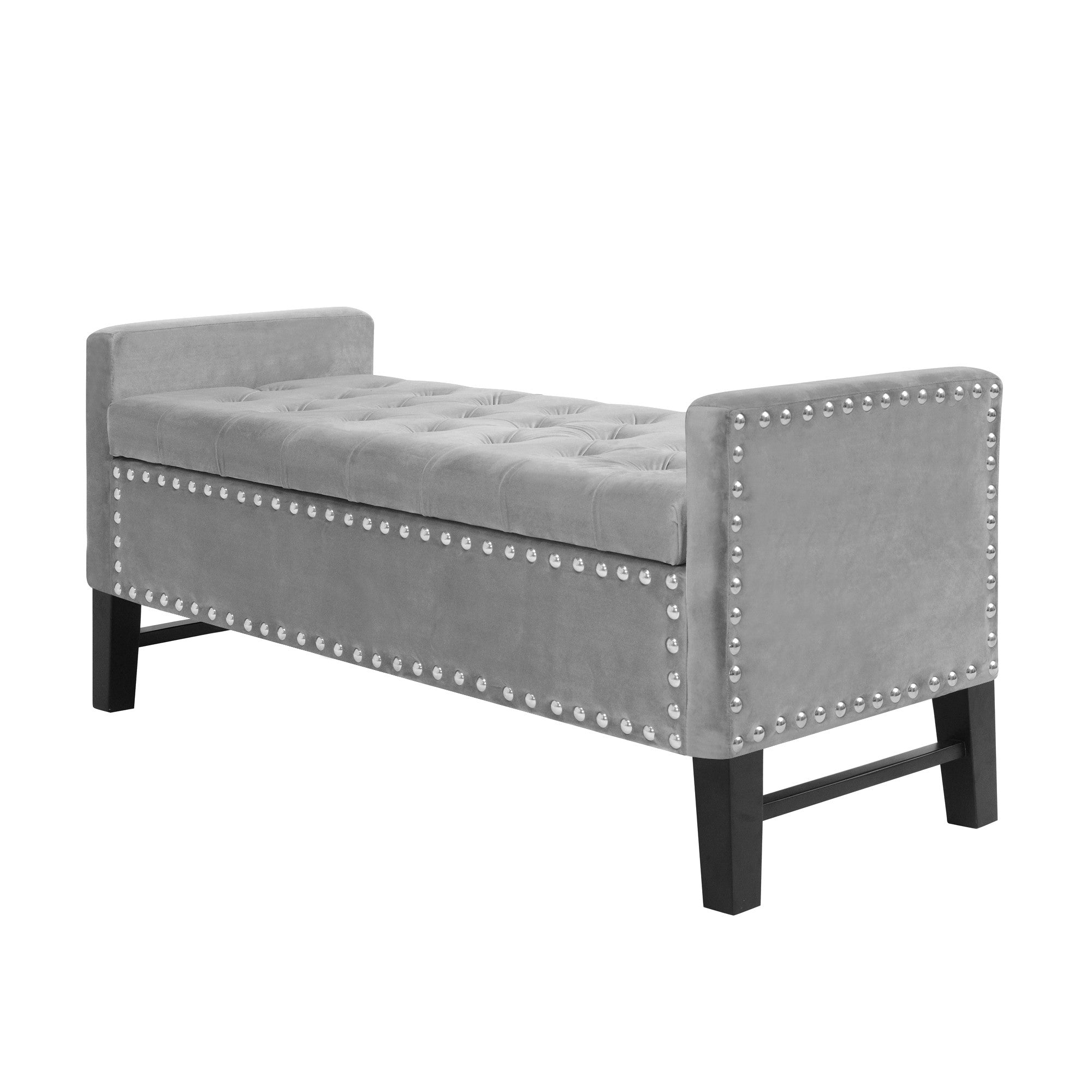 50" Navy Blue and Black Upholstered Velvet Bench with Flip top, Shoe Storage