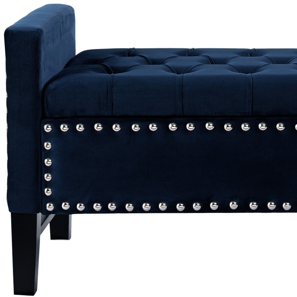 50" Navy Blue and Black Upholstered Velvet Bench with Flip top, Shoe Storage