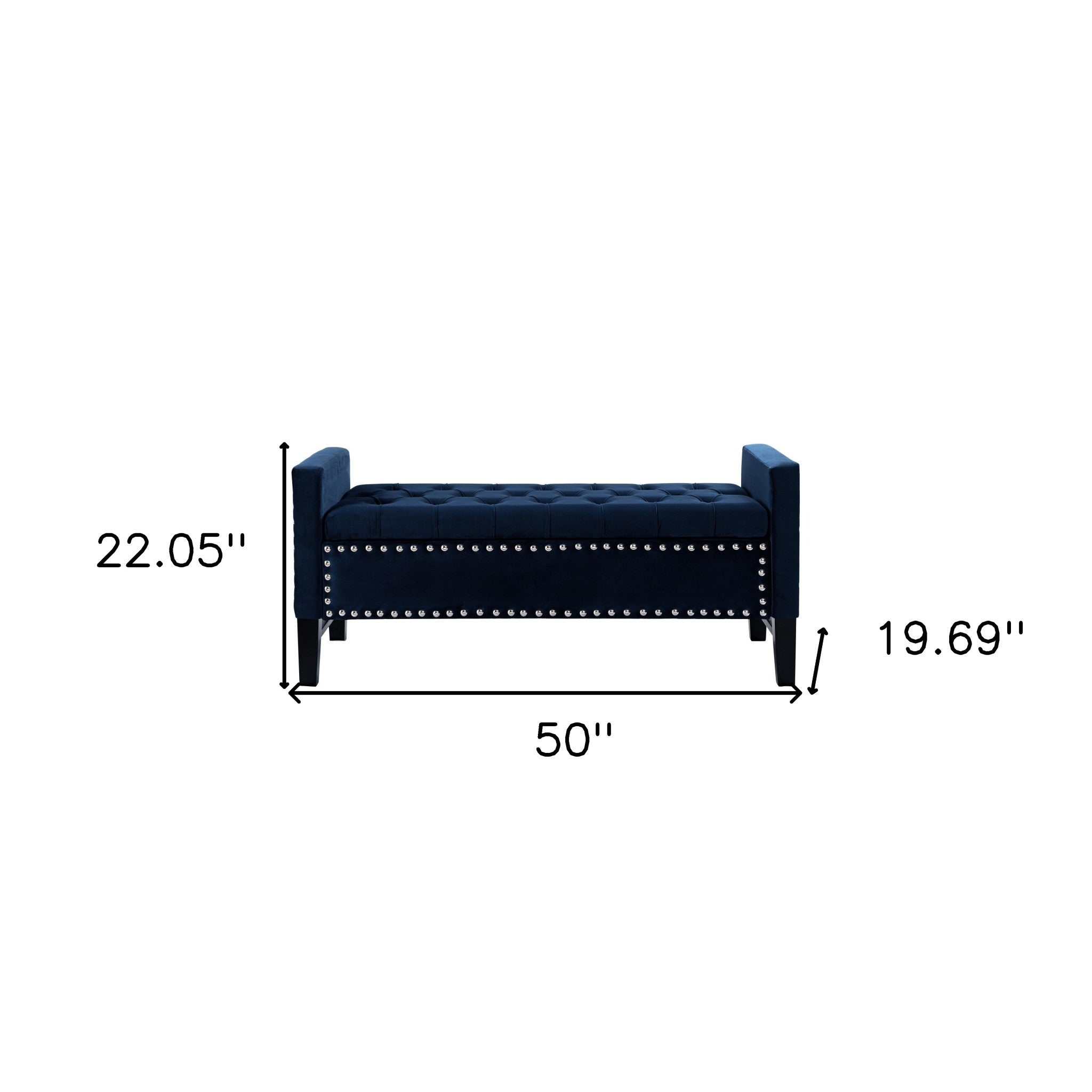 50" Navy Blue and Black Upholstered Velvet Bench with Flip top, Shoe Storage