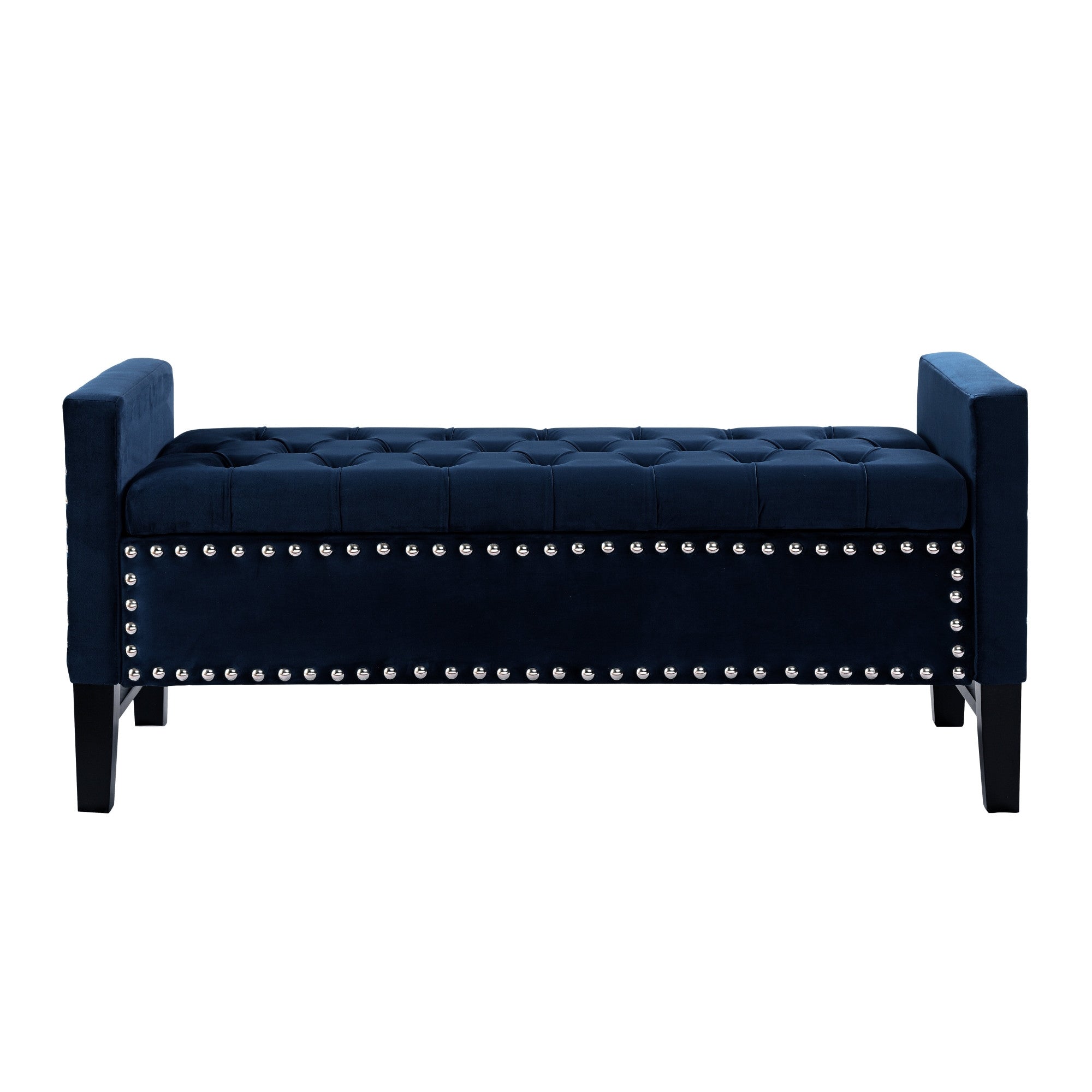 50" Navy Blue and Black Upholstered Velvet Bench with Flip top, Shoe Storage