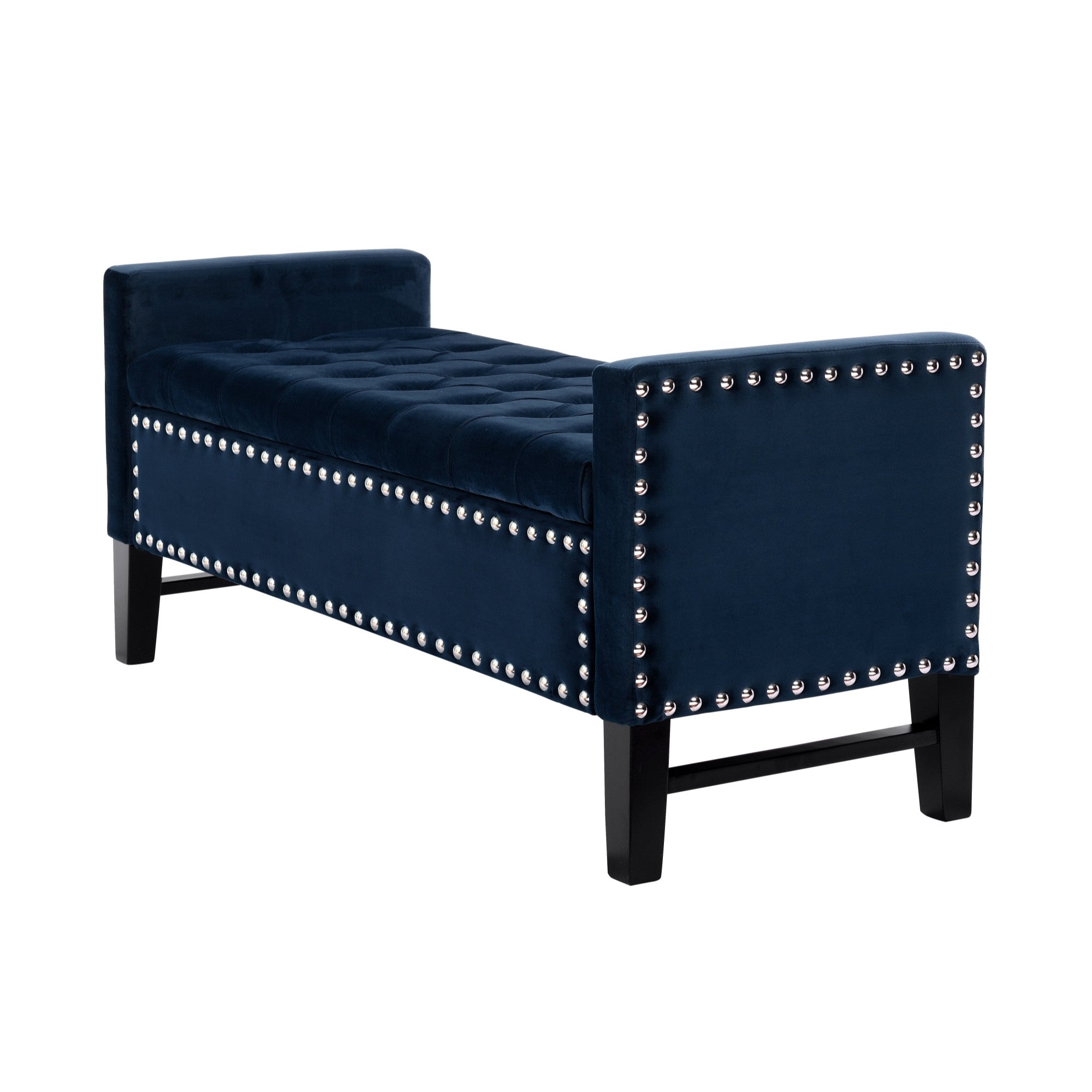 50" Navy Blue and Black Upholstered Velvet Bench with Flip top, Shoe Storage