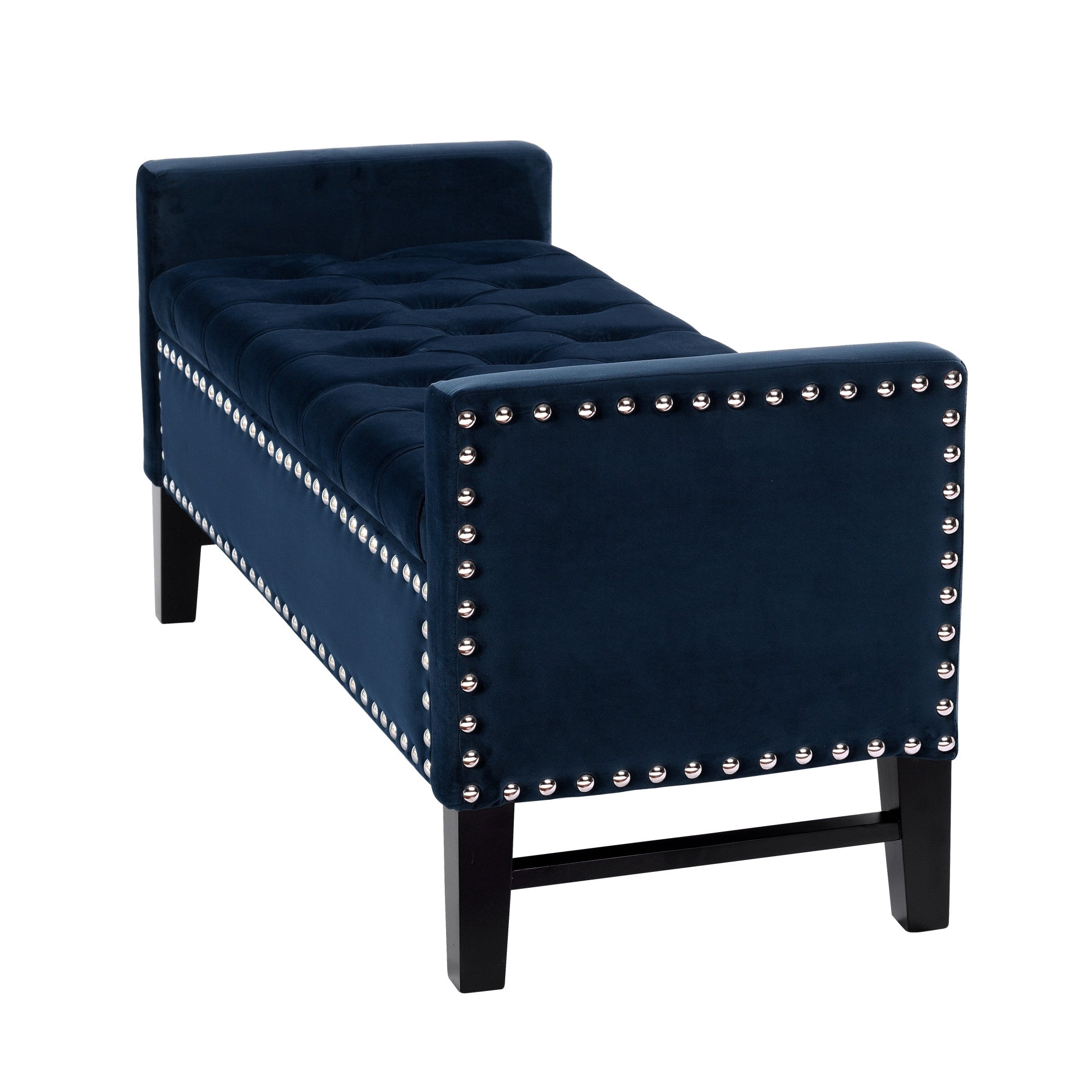 50" Navy Blue and Black Upholstered Velvet Bench with Flip top, Shoe Storage