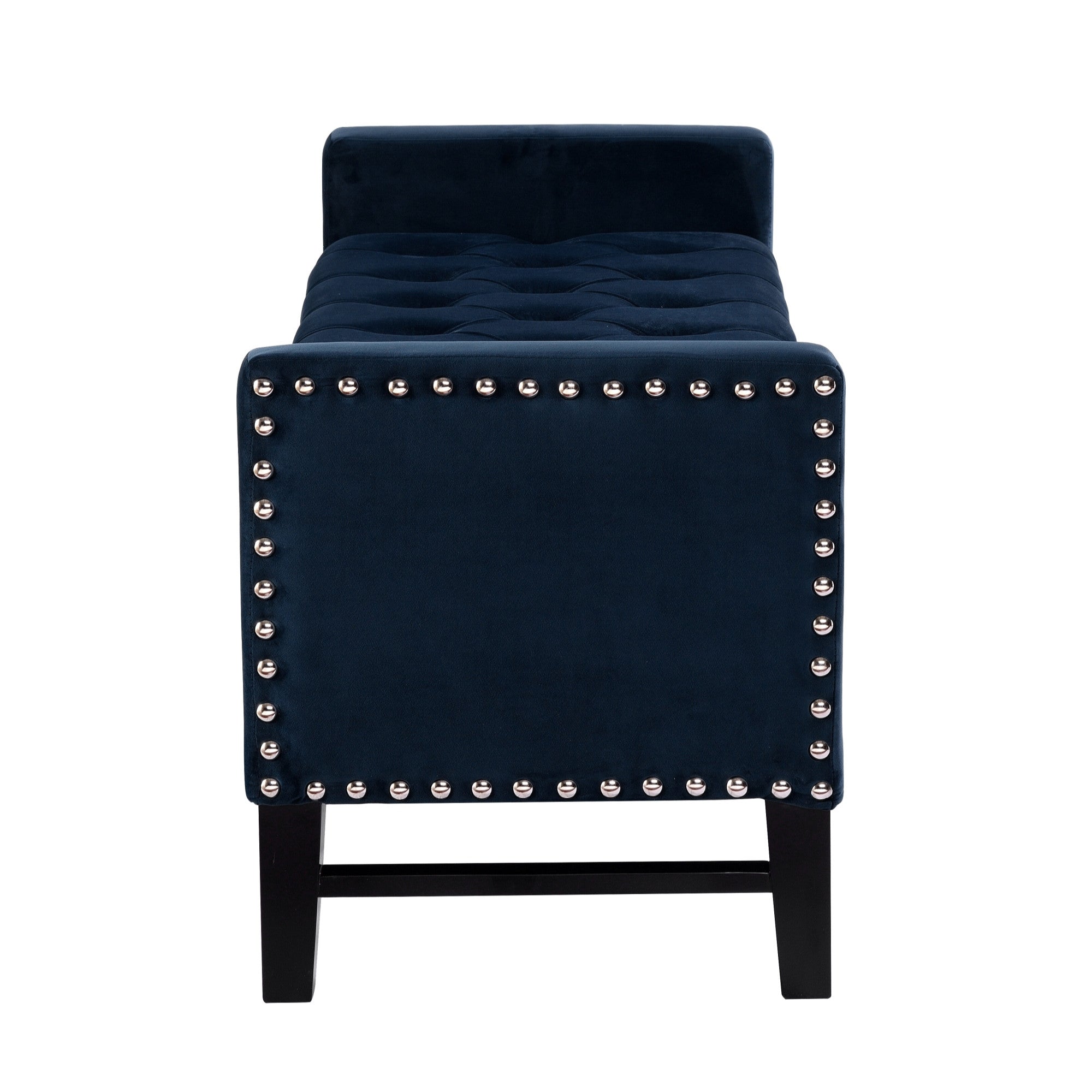 50" Navy Blue and Black Upholstered Velvet Bench with Flip top, Shoe Storage