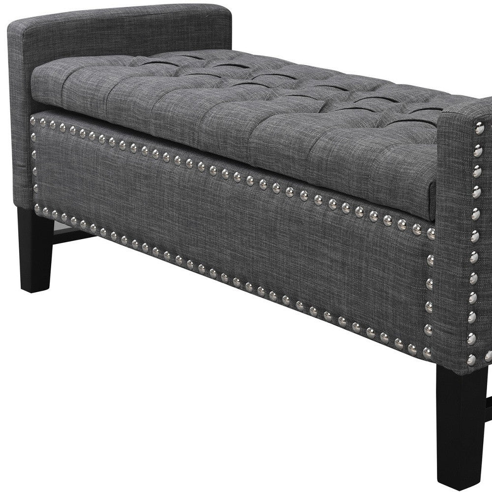 50" Navy Blue and Black Upholstered Velvet Bench with Flip top, Shoe Storage